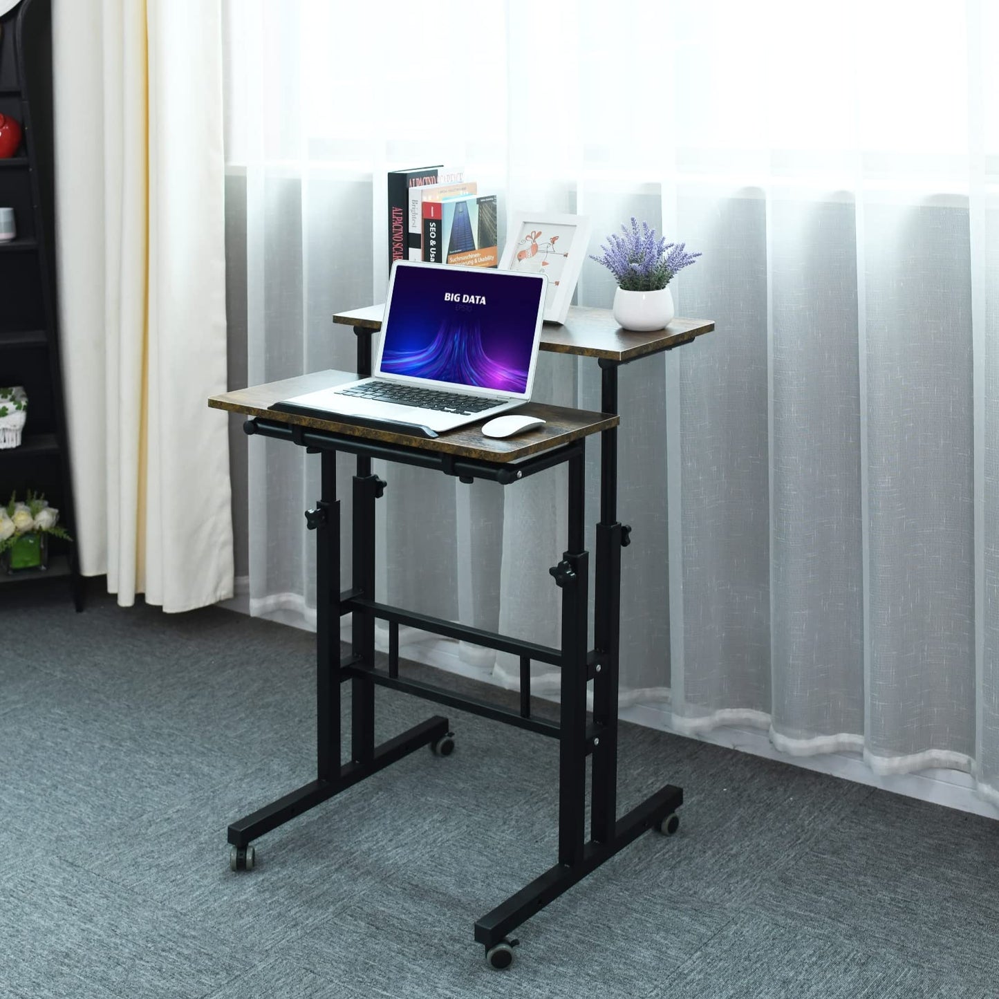 AIZ Mobile Standing Desk, Adjustable Computer Desk Rolling Laptop Cart on Wheels Home Office Computer Workstation, Portable Laptop Stand for Small Spaces Tall Table for Standing or Sitting, by