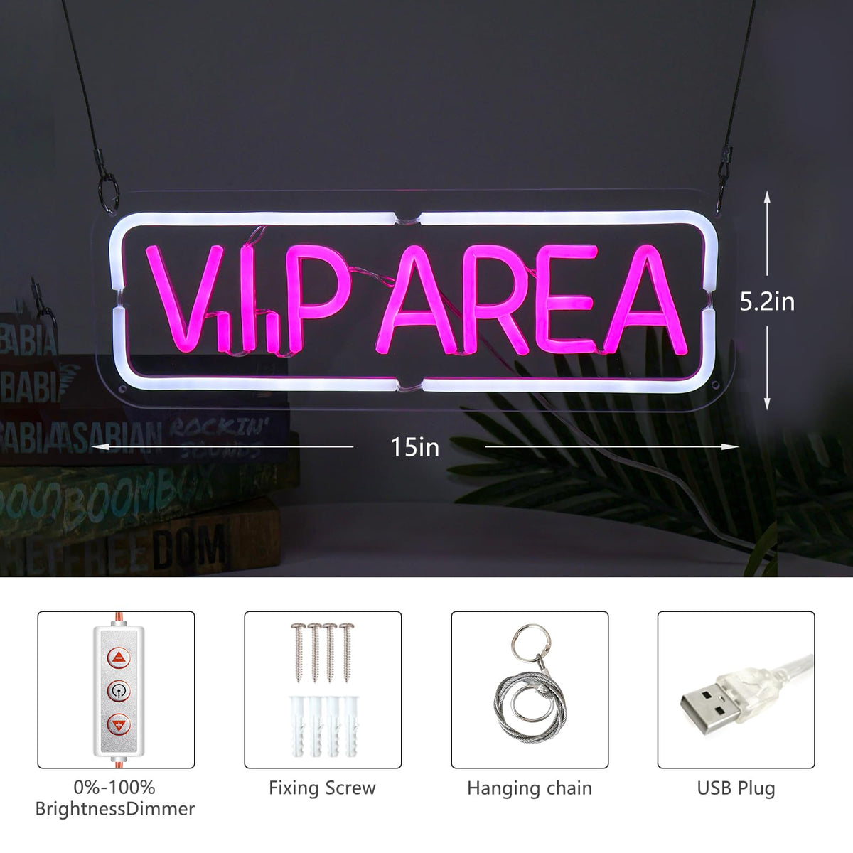 MinIeoh VIP Area Neon Sign, USB Powered VIP LED Light Signs for Room Decor, Dimmable Light Up Sign For Business Wine Bar, Cocktail Bar, Hotel, Cafe, Office, Beauty Nail Lash Brow Salon Decor