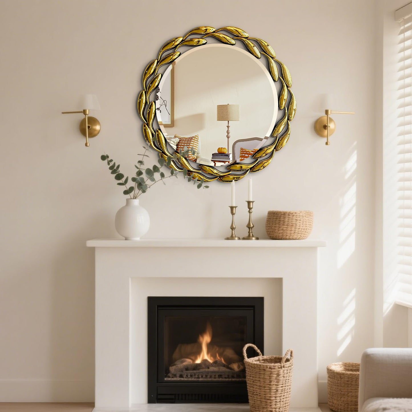 Scoffee 24 Inch Gold Round Wall Mirror Decorative Circle Bathroom Vanity Mirror Wall Mounted Mirrors for Living Room Bedroom Entryway