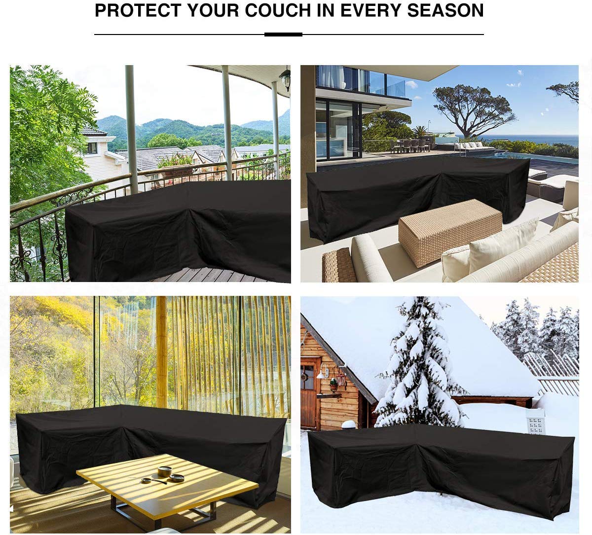 J&C Patio Furniture Sectional Couch Covers,Premium Outdoor Waterproof V Shape Garden Sofa Cover Weather Protection Patio Sofa Cover, Outdoor Sectional Furniture Cover (117x117in)