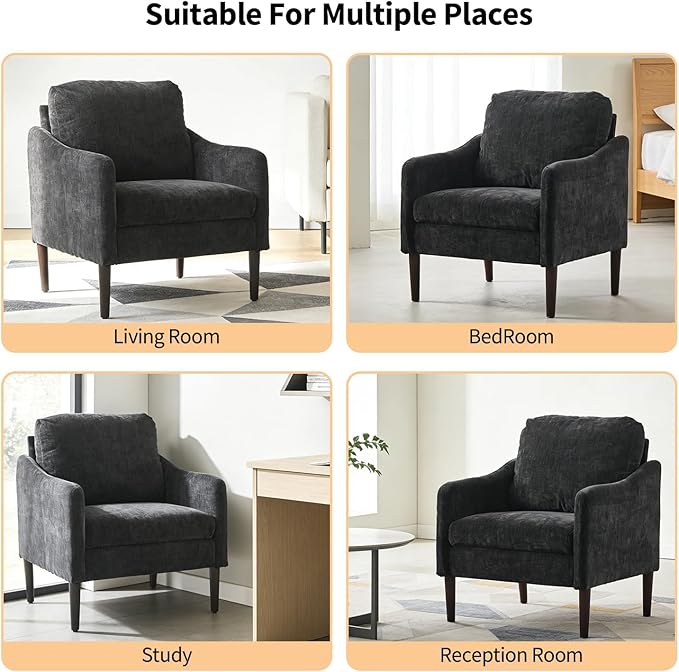 2PCS Mid Century Modern Accent Chair, Chenille Fabric Armchair