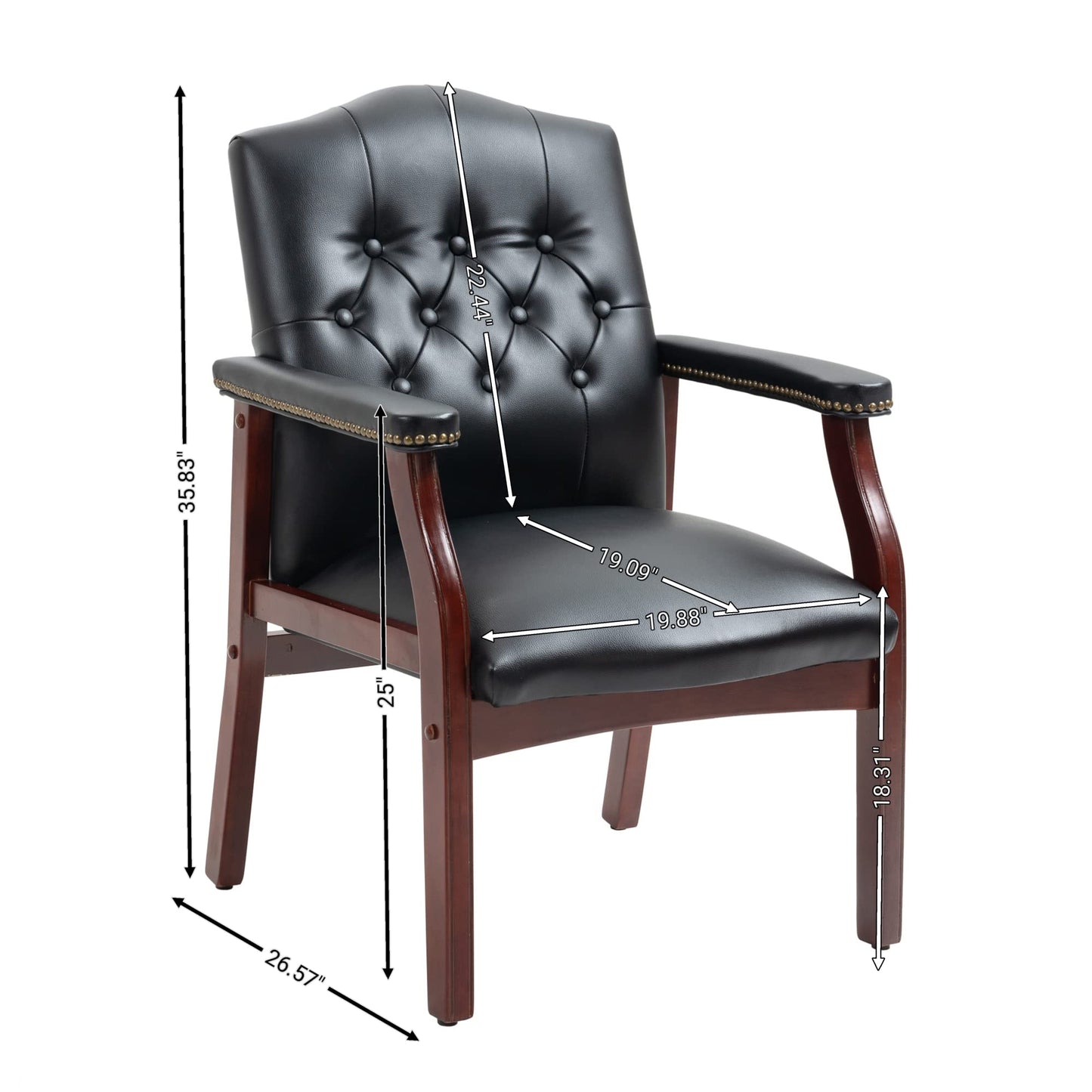 Black Leather Office Chairs Set of 2 -Ergonomic Executive Guest Chairs for Reception, Multi-Scene Use (Waiting Room, Meeting, Conference, Lobby, Conference, Church) High Back No Wheels with Arm Design