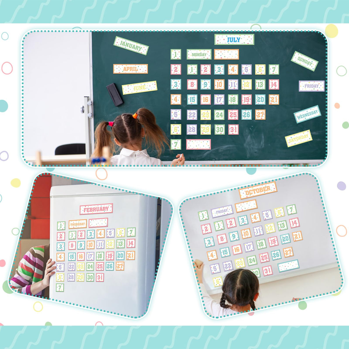 Ireer 54 Pcs Calendar Magnets Numbers Pastel Magnetic Calendar for Classroom Decor, Days of the Week and Months Dates Indicators for Teacher School Home Office Supplies