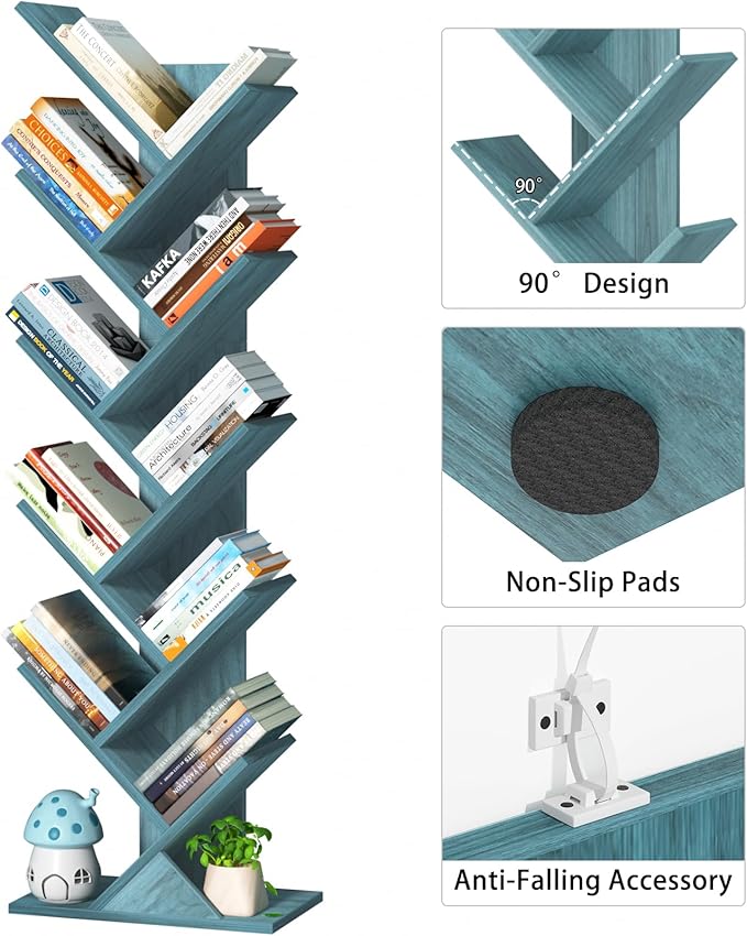SHEEPAM 10 Tier Tree Book Shelf, Floor Standing Wood Bookshelf