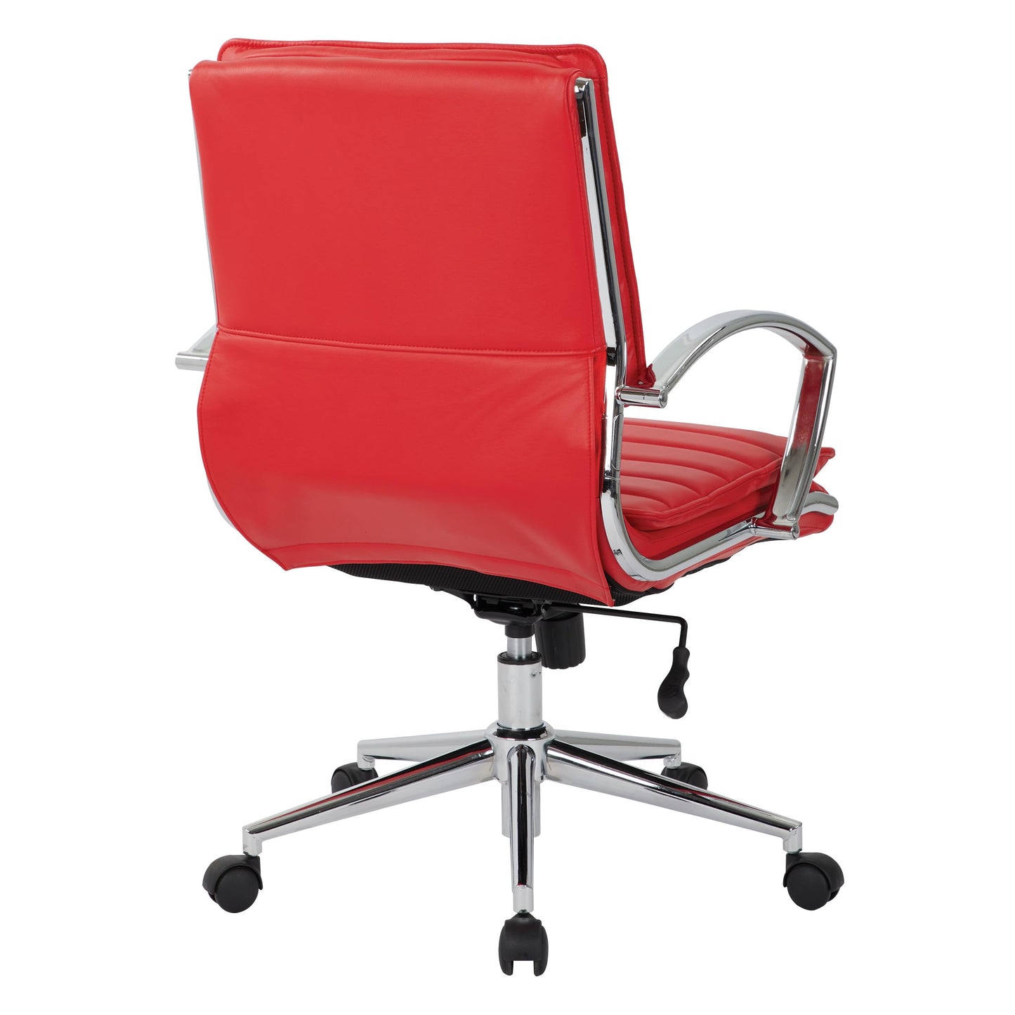 Office Star SPX Professional Ergonomic Ribbed Faux Leather Office Chair with Chrome Base, Mid Back Manager's Chair with Loop Arms, Red