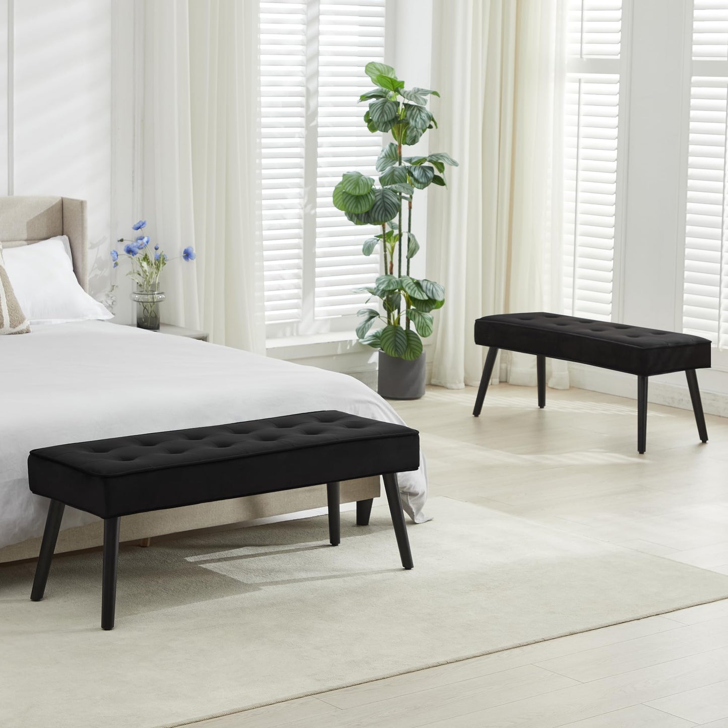 UDAX 40'' Upholstered Bench, Entryway Ottoman with Wooden Legs for Living Room, End of Bed Bench