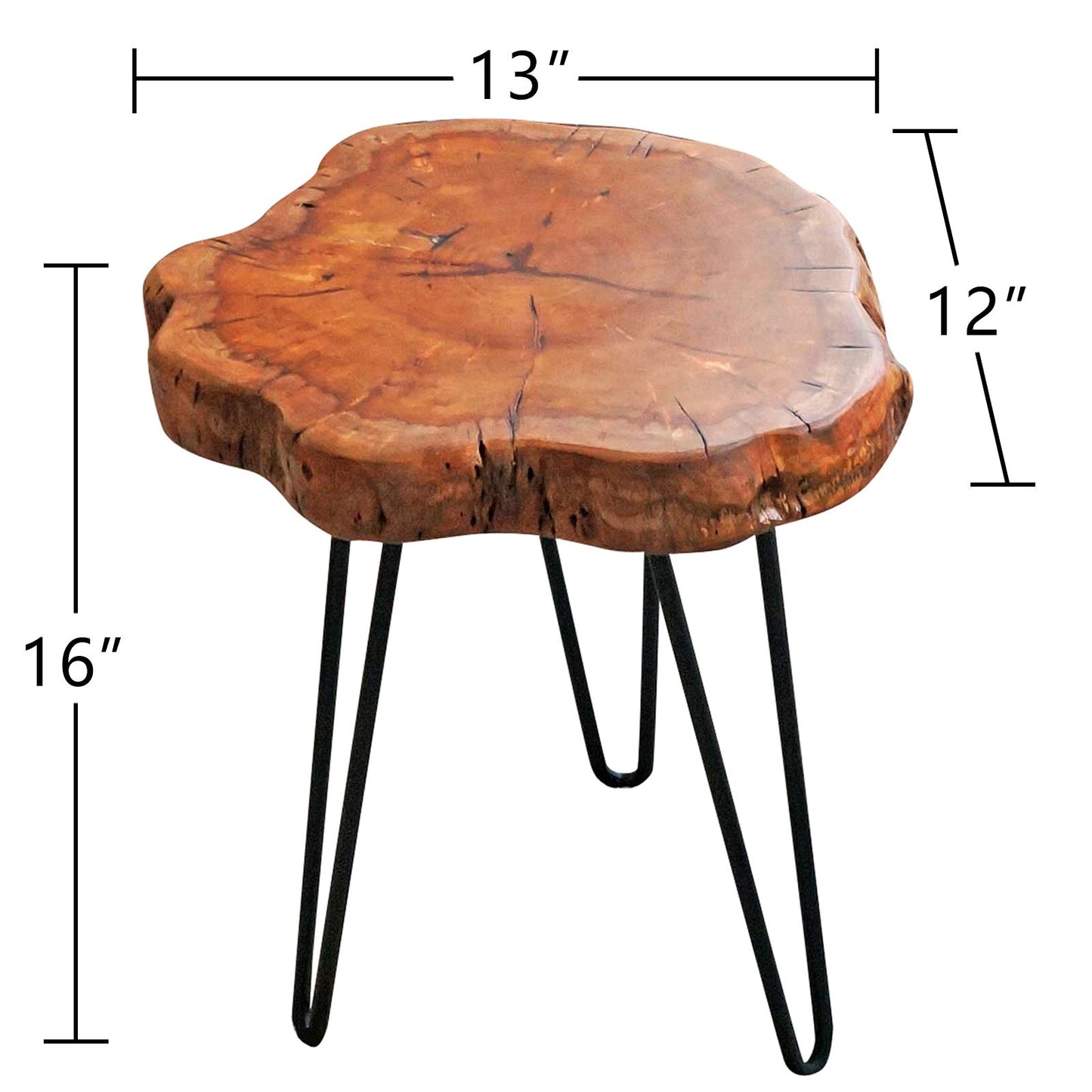 WELLAND Unique Shape Date Tree End Table Live Edge Side Table Plant Stand for Living Room Bedroom Home Office Patio 13" W x 12" D x 16" H