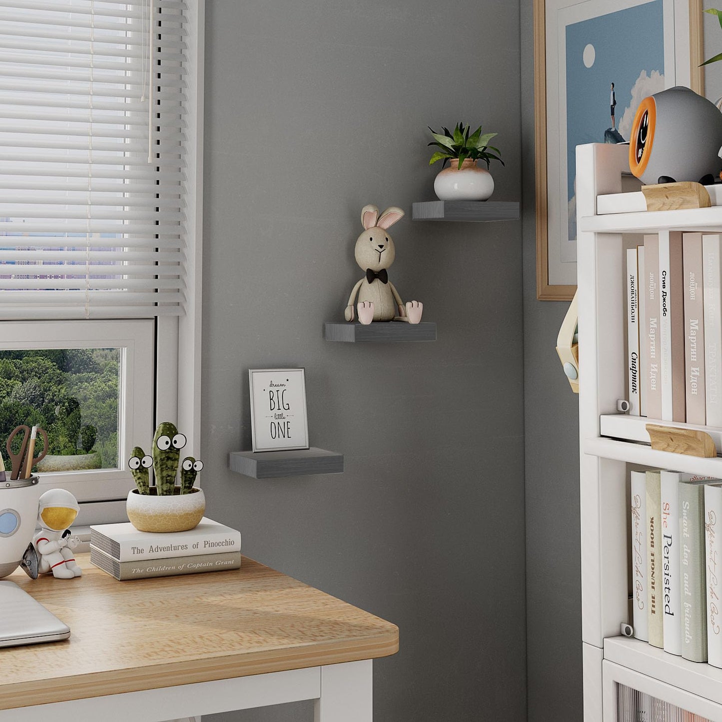 PopiShelves Small Floating Shelves for Wall - 6 Inch Mini Square Grey Shelves for Bedroom, Living Room, Bathroom, Kitchen, Office Decor Set of 3