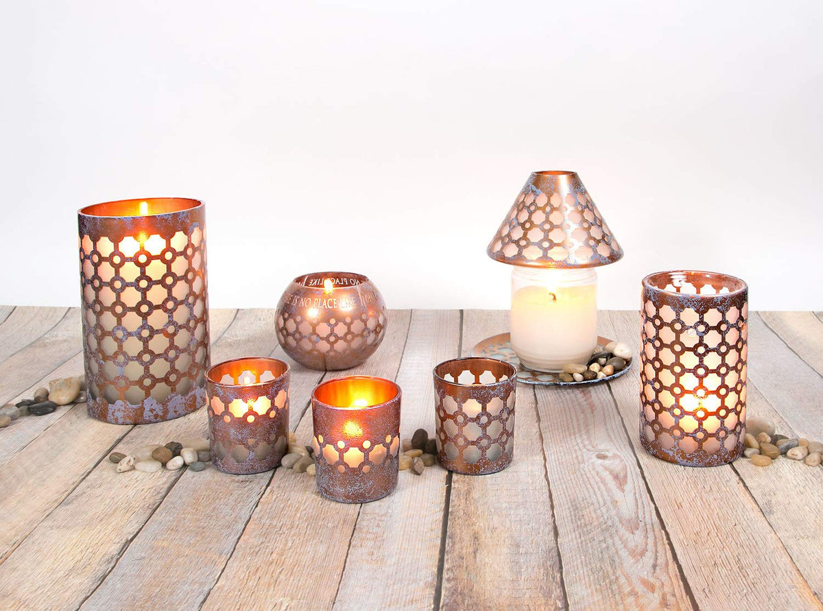 Pavilion - Bronze And Purple Sponge Patterned Frosted Glass Rounded Jar Candle Tray, 7.25 Inch
