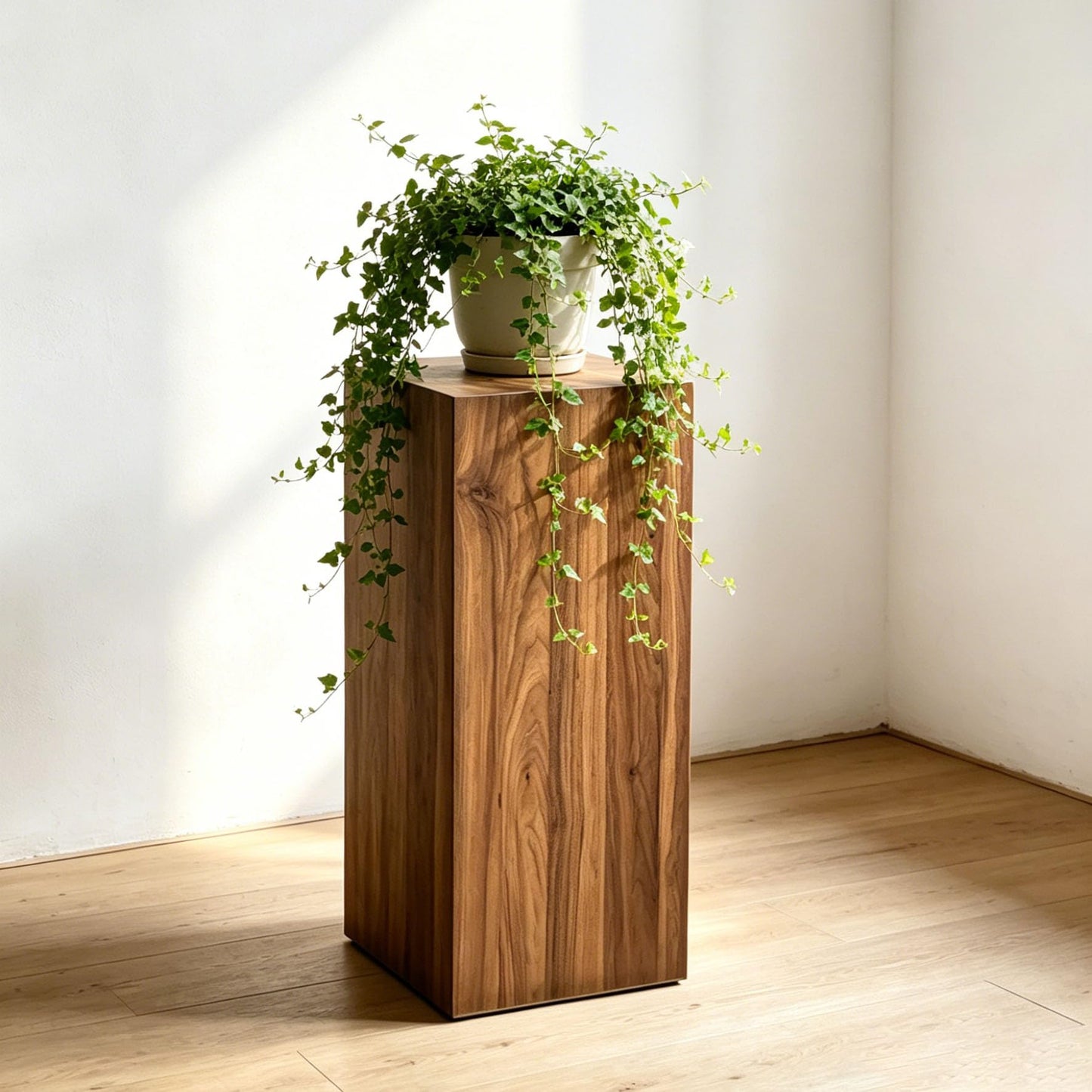 Bergamot 12X12X30 Inch Tall Cube Display Pedestal, Portable Wood Grain Gallery Stand, Decorative Side Table for Vase, Plant, Sculpture and Ornaments-Fully Assembled
