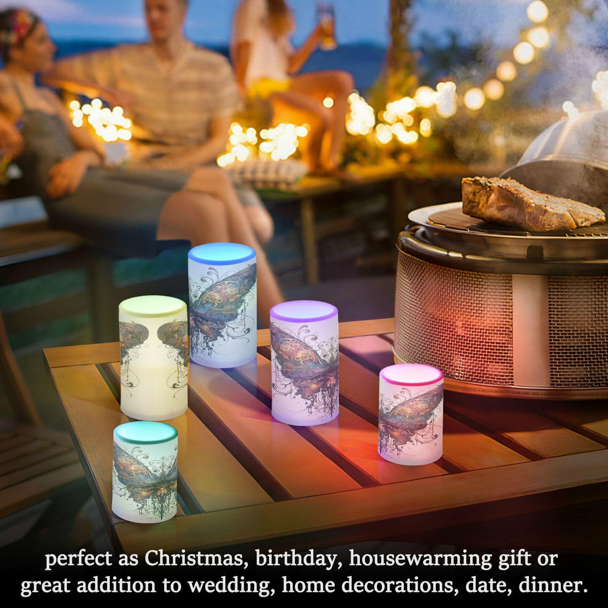 ALAZA Butterfly Flickering Flameless Candles Battery Operated with Remote Timer,Tea Light Candles LED Pillar Votive Candles Set of 2 for Outdoor Indoor Decorations
