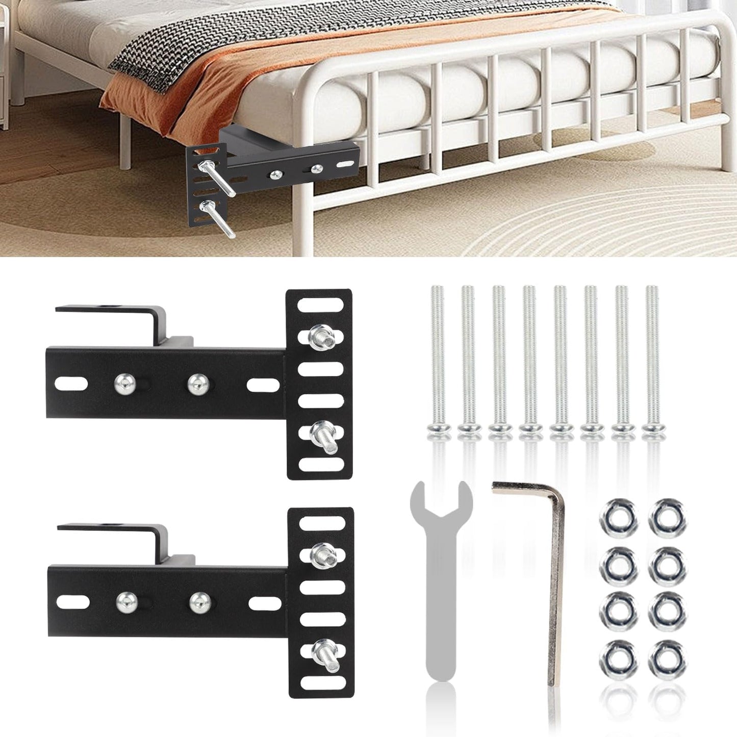 Longzhuo Universal Headboard Brackets, 2 Pack Headboard Kit for Adjustable Bed, with Footboard Extension Kit, Headboard Adapter Brackets for Twin, King, Queen, Full Size Bed Frame