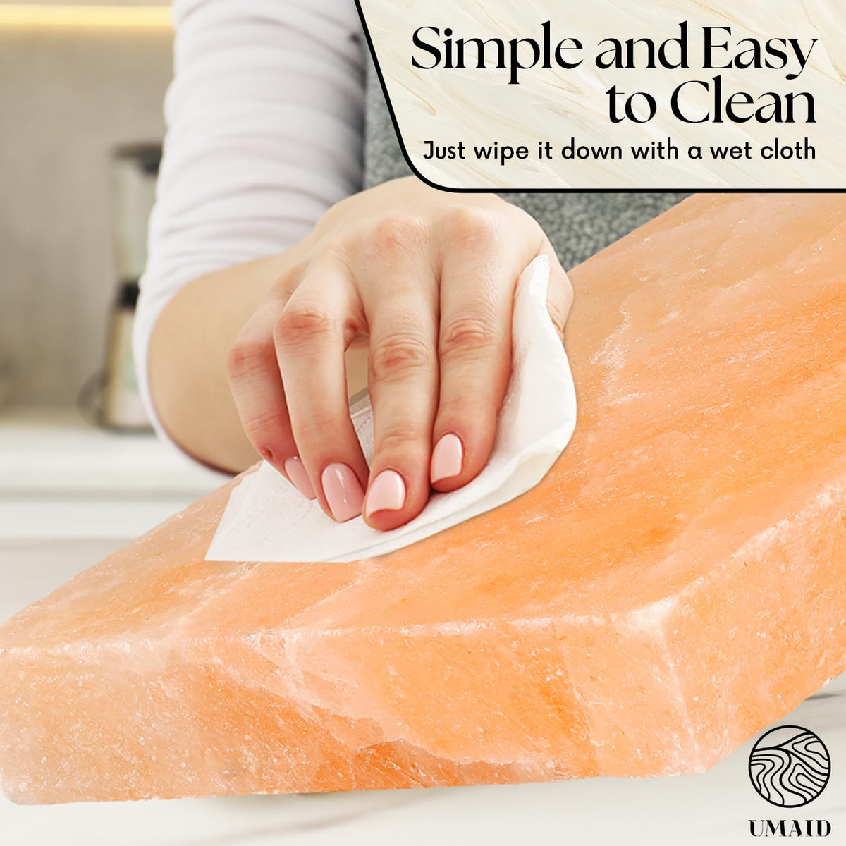 UMAID Himalayan Salt Block Cooking Plate 12x8x1.5 – Food Grade Pink Himalayan Salt Stone for Cooking, Grilling, Serving & Cutting – Includes Steel Tray & Grilling Recipe Booklet – Unique Gifts for Men & Dad Gifts for Fathers Day