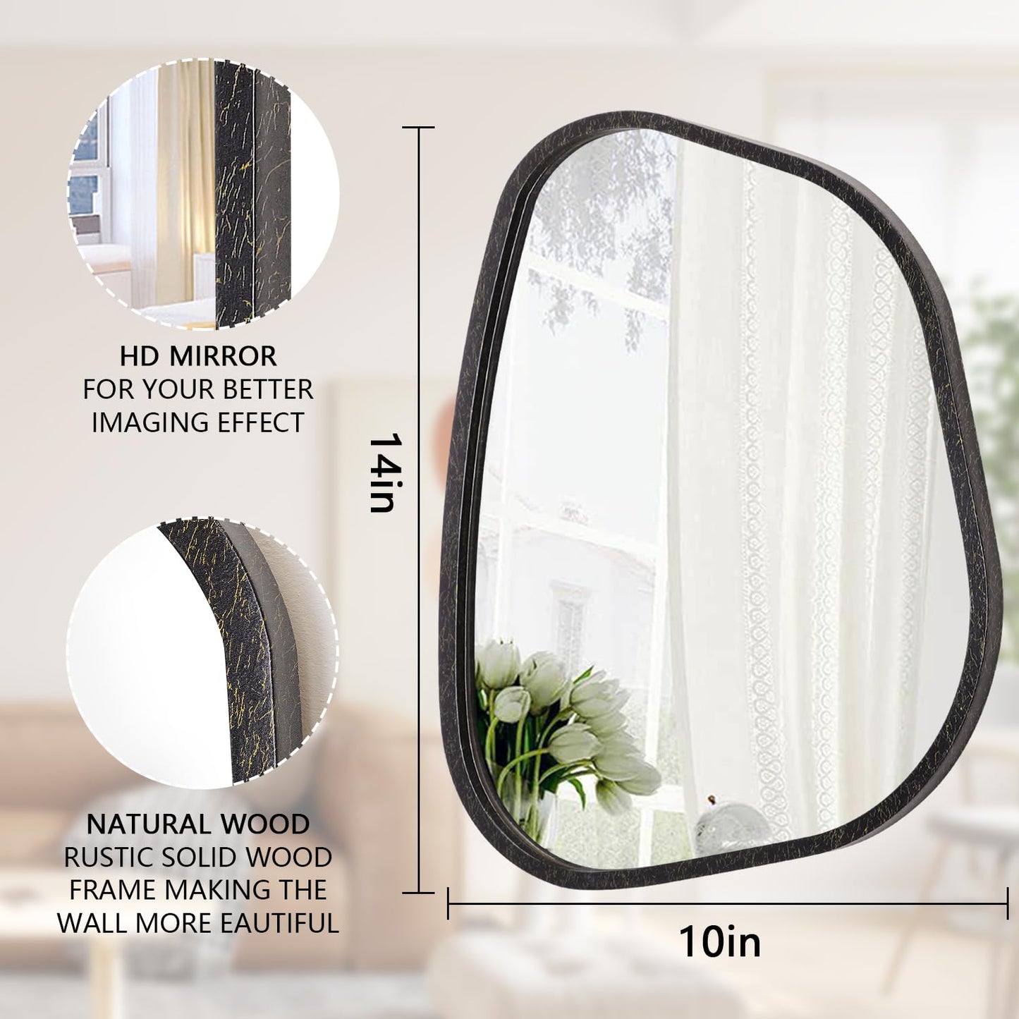 HLFMVWE Irregular Asymmetrical Mirror Wall Mounted, Unique Vanity Mirror, Shaped Dressing Mirror Decorative for Living Room, Bathroom, Bedroom, Entryway Wall Decor 14"x10"