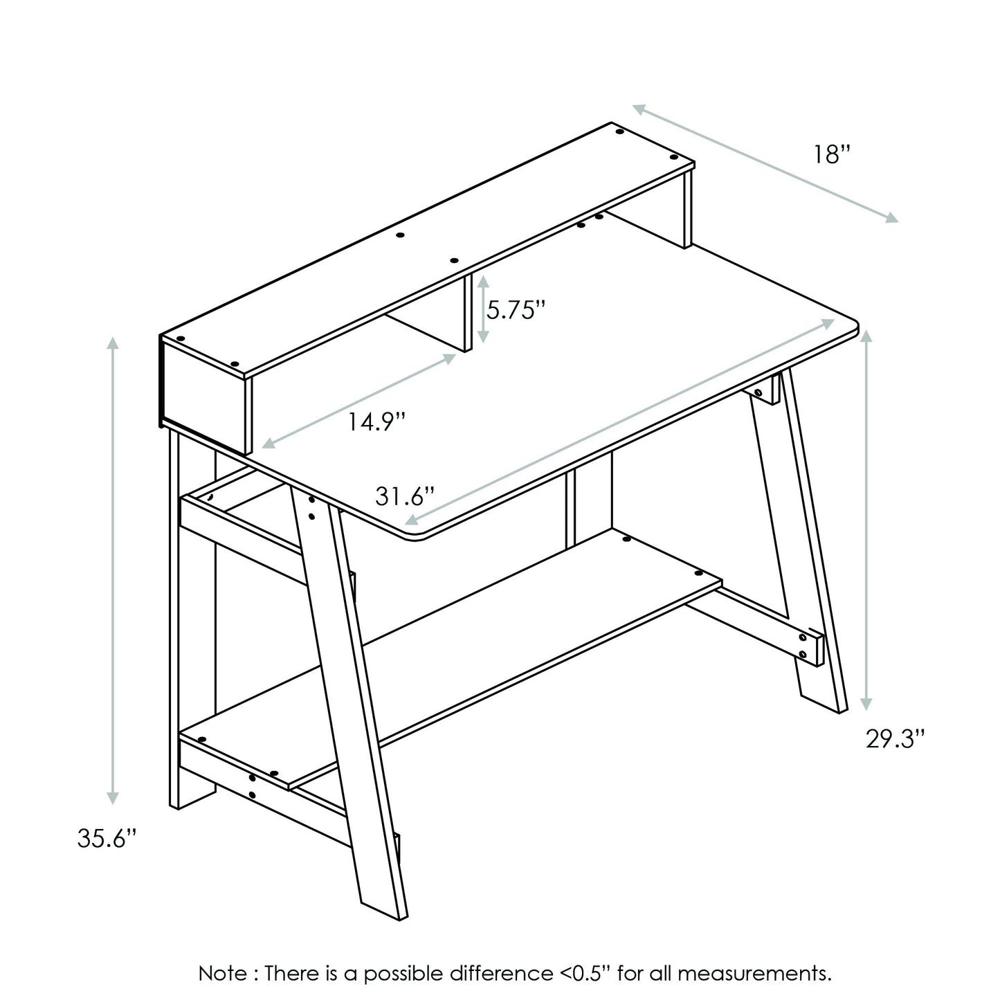 Furinno Simplistic A Frame Computer Desk, 17.9"D x 31.6"W x 35.5"H, Columbia Walnut