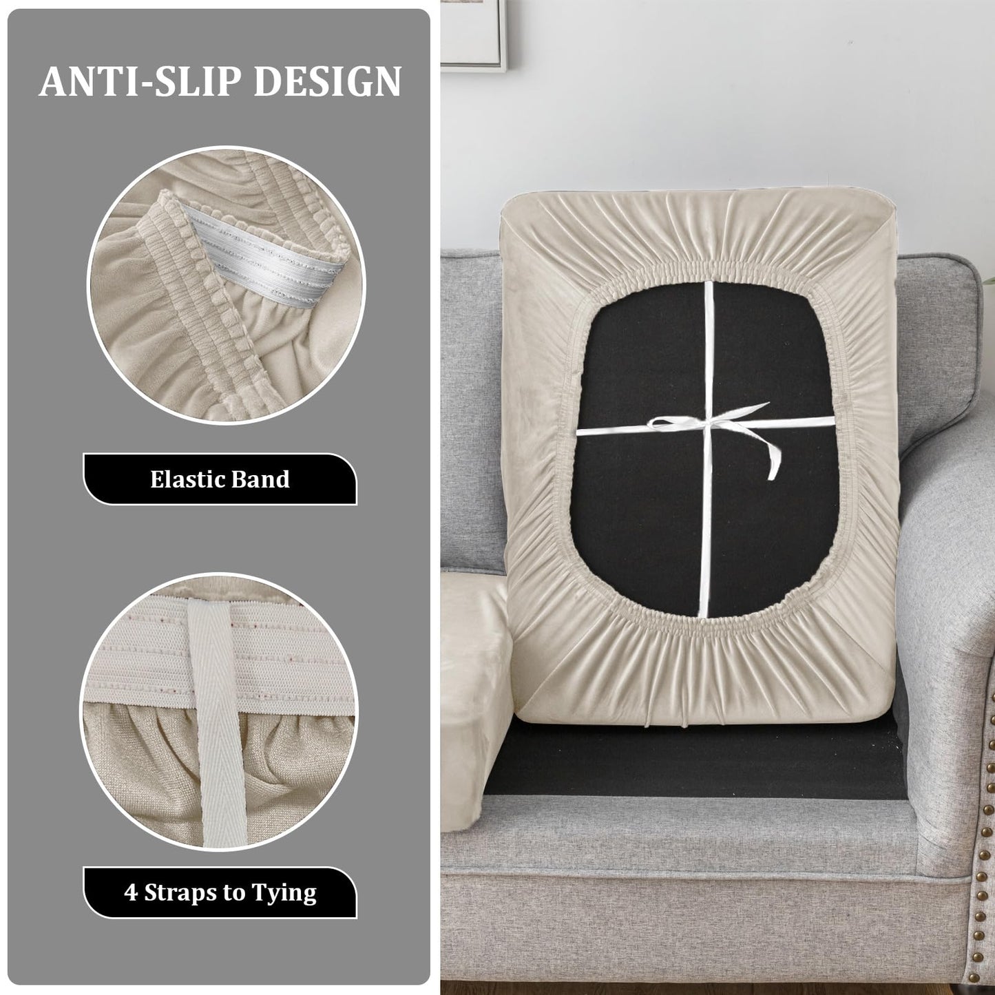 10 Pieces Sofa Cushion Covers for U-Shaped Modular Sectional Couch with 4 Seat+4 Back+2 Arms, Stretch Velvet Upholstered Covers for Sofa Bed with Deep Double Chaise (Beige,Universal (10 Pieces))