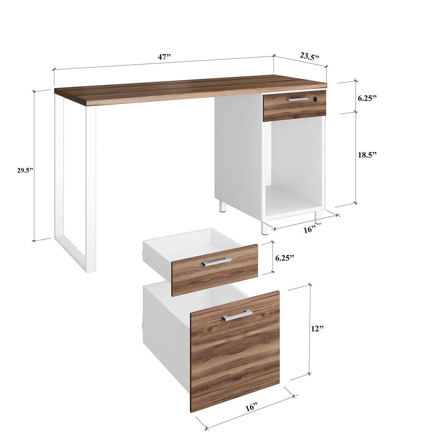 Modern Design Milano Office Computer Desk with 3 Locking Drawers, 48 Inch Grey and Black Industrial Wood Desk with Filing Drawer and Storage by Crafts and Comfort