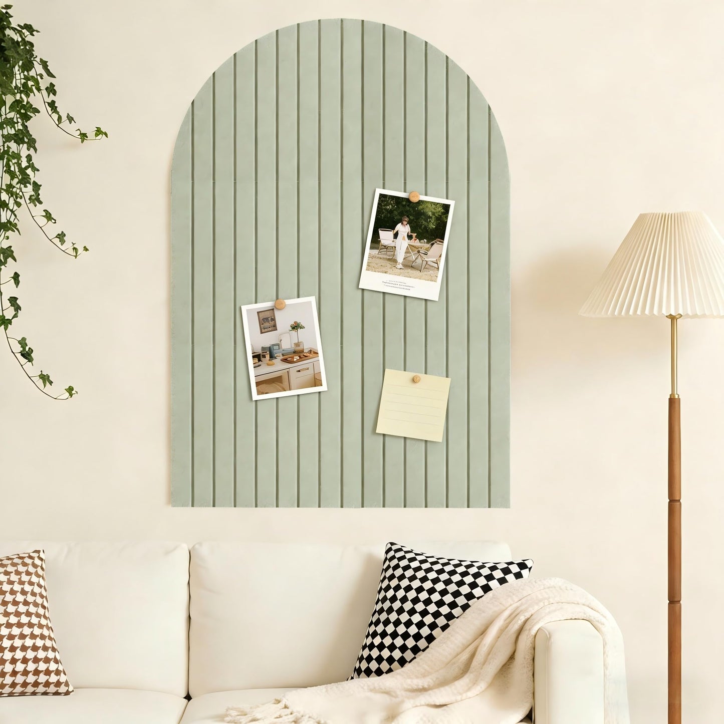 Large Arched Felt Bulletin Board, Sized 36" x 24" for Office & Wall Decor – 6 Customizable Adhesive Tiles with Pins are Perfect to Display Your Photos (Sage Green)