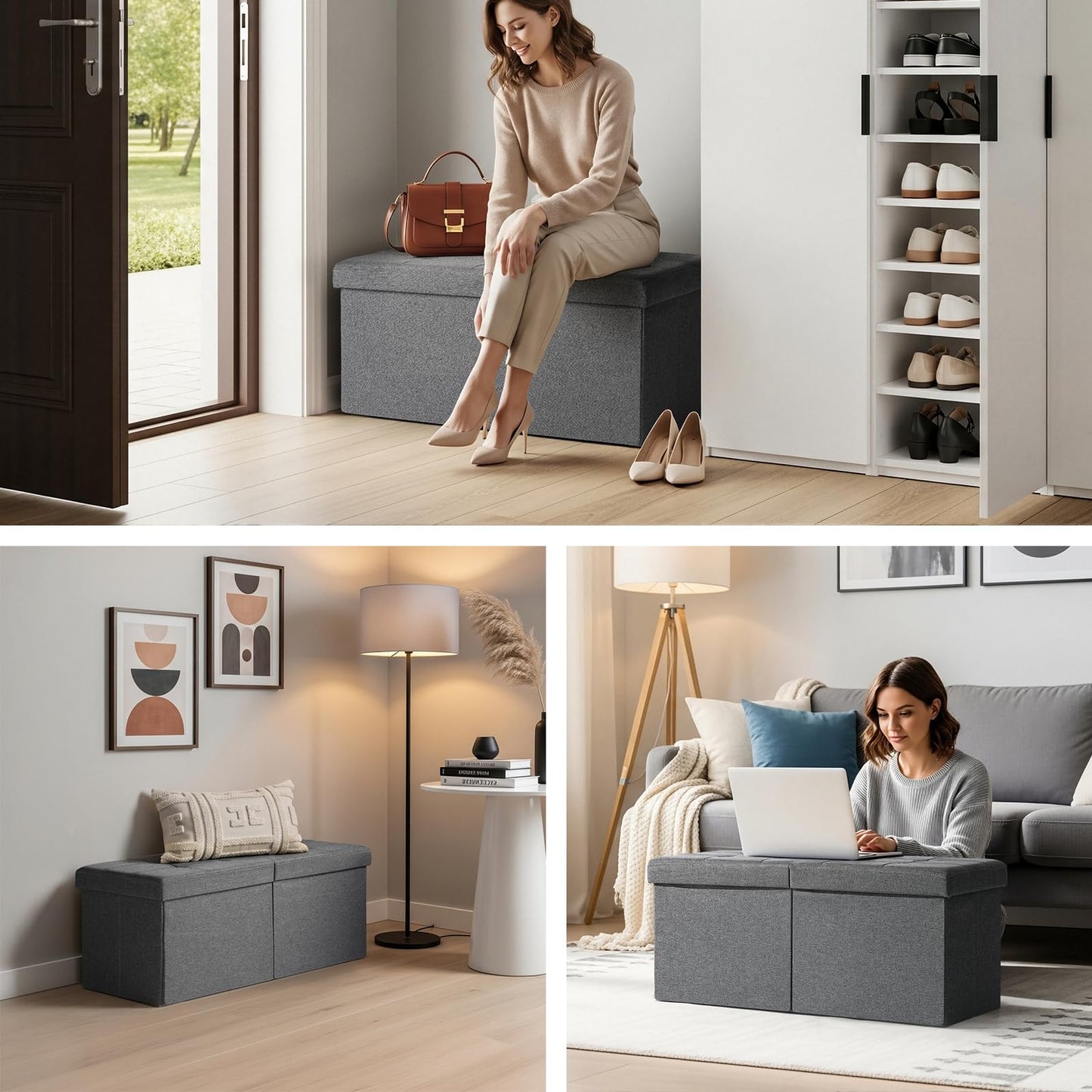 Snuvid 30-INCH Ottoman with Storage, Footrest Storage Bench, End of Bed Bench Coffee Table for Living Room, Bedroom, Entryway (Gray)