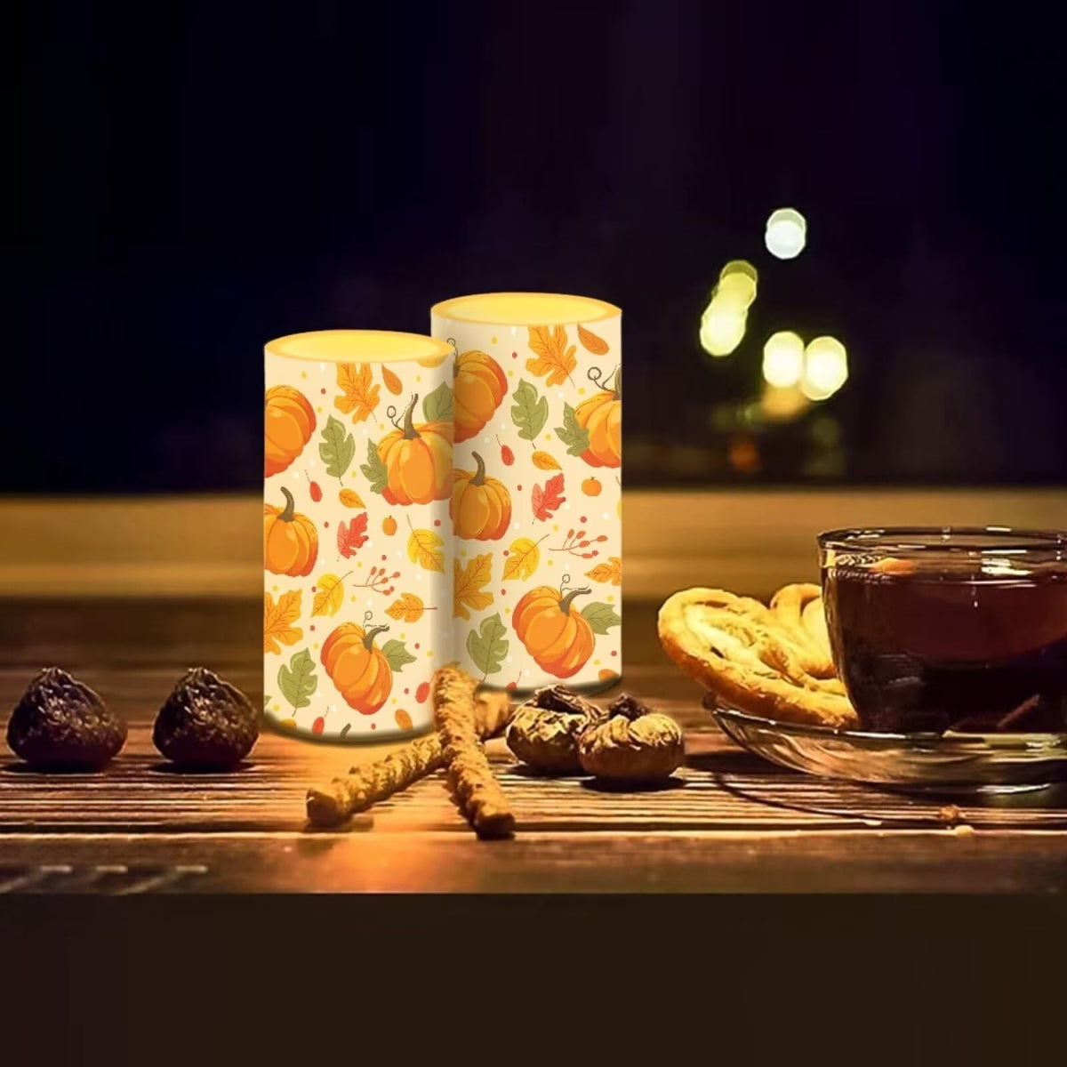 Luarisgur Pumpking Leaves Candles Battery Operated with Retome LED Candles Flickering Warm Light Fall Table Decorations for Dining Room Bedroom Living Room Home Thanksgiving Party