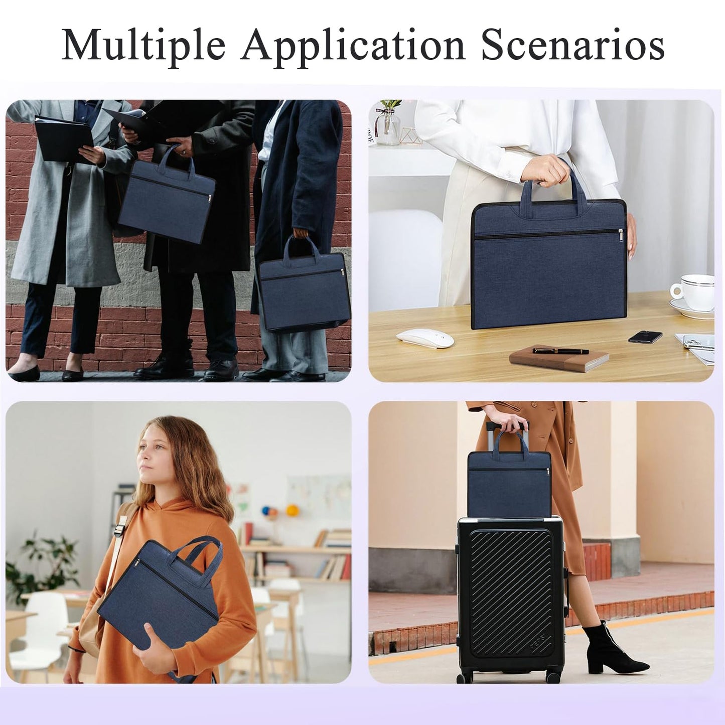 Oxford Zipper Document Bag Portable Document Pouch File Holder Bag for Carry Case Paper Books Laptop Files Carrier (Blue)