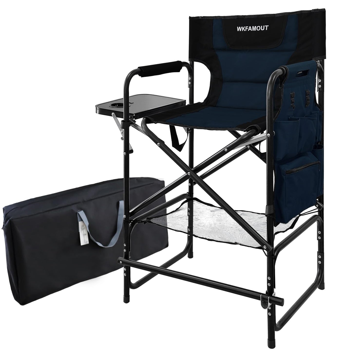WKFAMOUT Tall Folding Directors Chair with Side Table 30.71" Seat Height Foldable Camping Chair Bar Stool for Makeup Artist Face Painting with Footrest and Storage Pocket Supports 350LBS