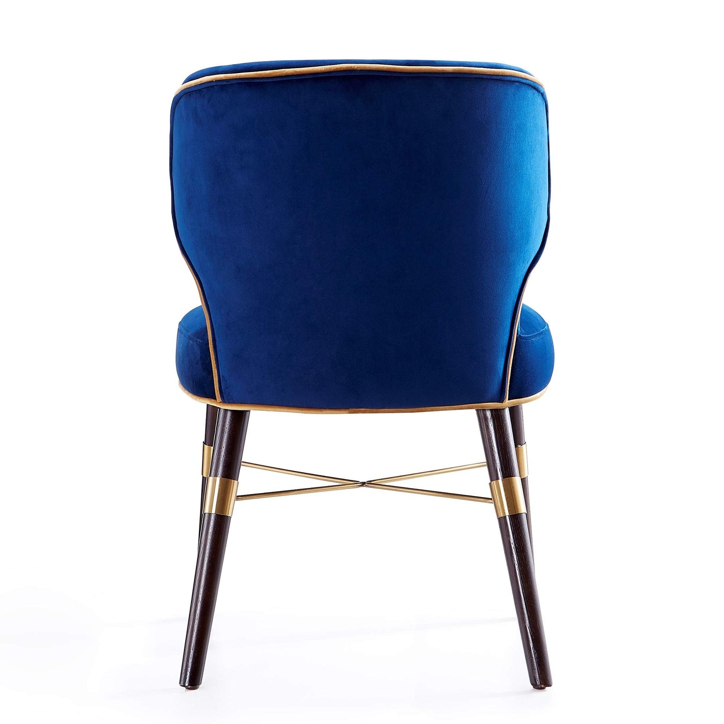 Manhattan Comfort Strine Modern Rounded Back Dining Chair Upholstered in Velvet & Leatherette with High-Density Foam Padding, Wood Frame & Criss Cross Gold Metal Base, Set of 1, Blue