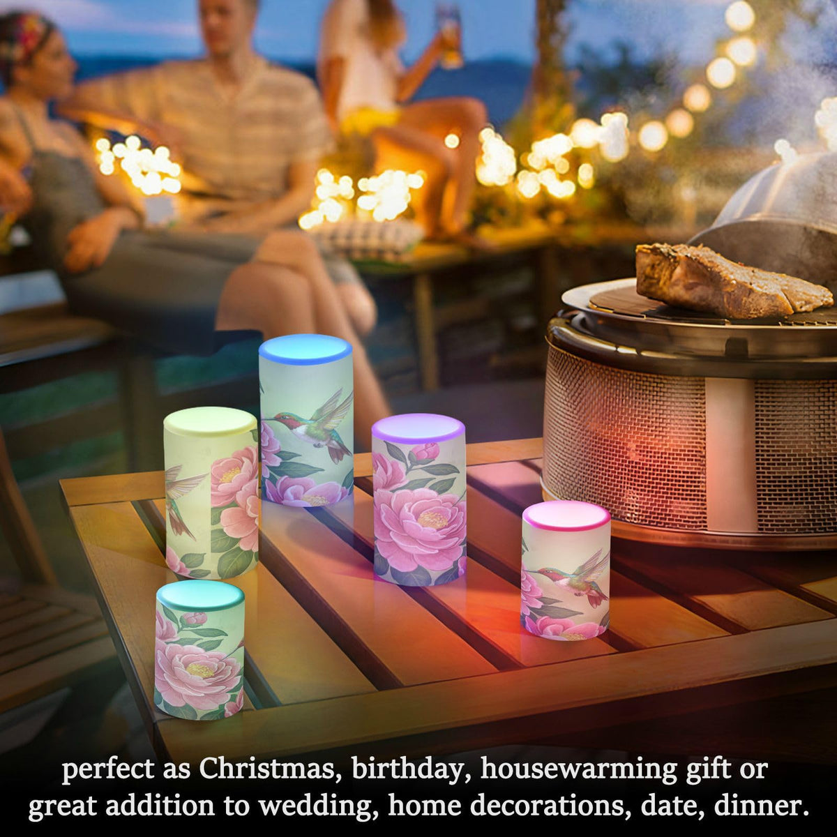 ALAZA Red Roses and A Small Bird Hummingbirds Flickering Flameless Candles Battery Operated with Remote Timer,Tea Light Candles LED Pillar Votive Candles Set of 2 for Outdoor Indoor Decorations