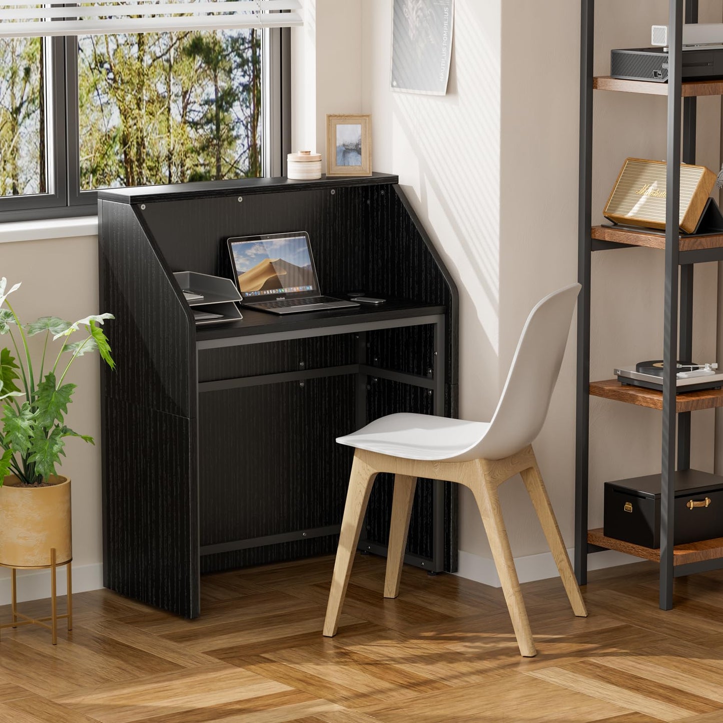 IGERI Small Black Reception Desk with Counter for Salon 31.5 Inch Front Modern Standing Receptionist Room Tables Checkout Counter for Office