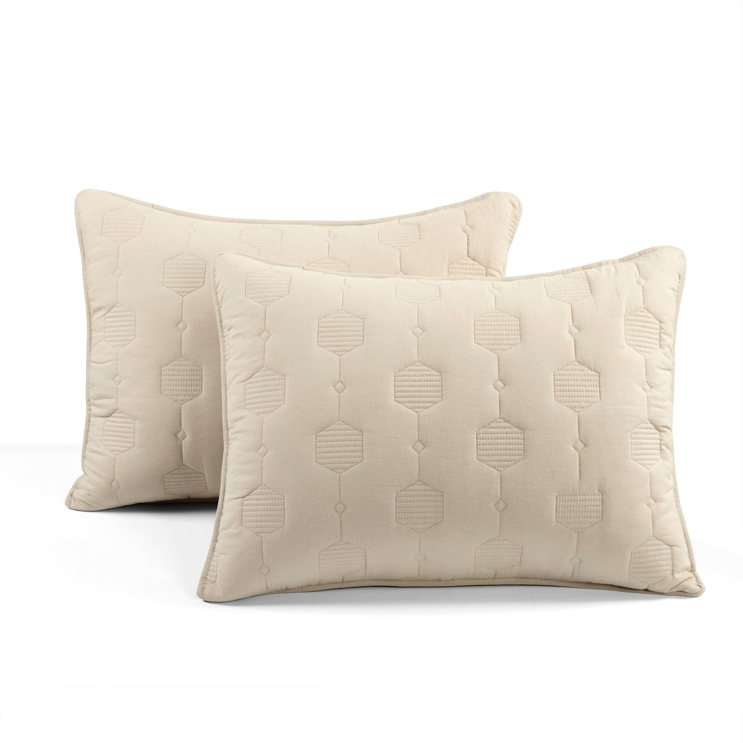 Lush Decor Hexagon Honeycomb Embroidered Textured Cotton 3 Piece Quilt Set, King/Cal King, Neutral