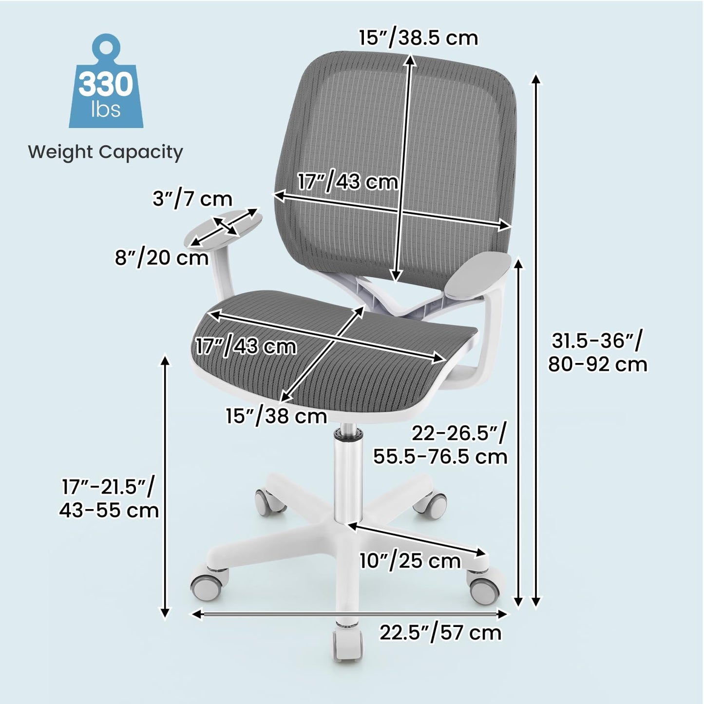 Costzon Kids Desk Chair, Height Adjustable Children Study Computer Chair with Armrests, Sit-Brake Casters, Swivel Mesh Task Chair for Boys Girls Teens Students, Kids Chair for Home, Office (Gray)