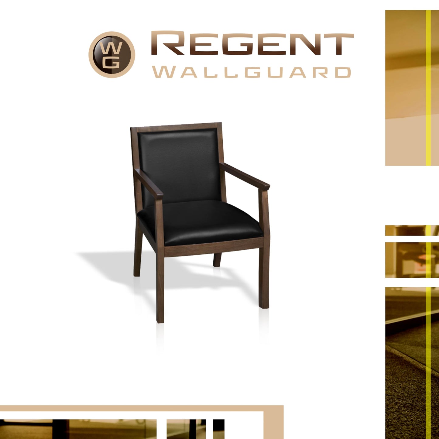 Romig Regent WallGuard Guest & Reception Waiting Room Wood Side Chair - Neo Walnut/Navy Blue Vinyl