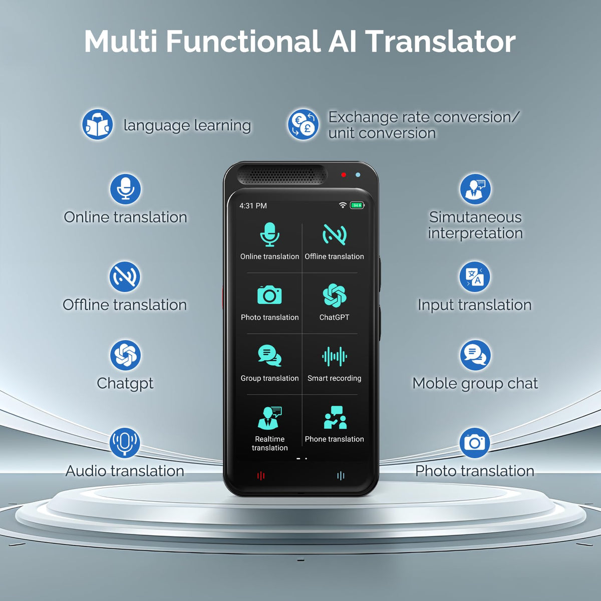Language Translator Device, 150+ Languages Two-Way Real Time Translator Device No WiFi Needed Upgraded ChatGPT, Instant Translator, Offline&Text&Photo&Voice Translation for Travel Business Learning