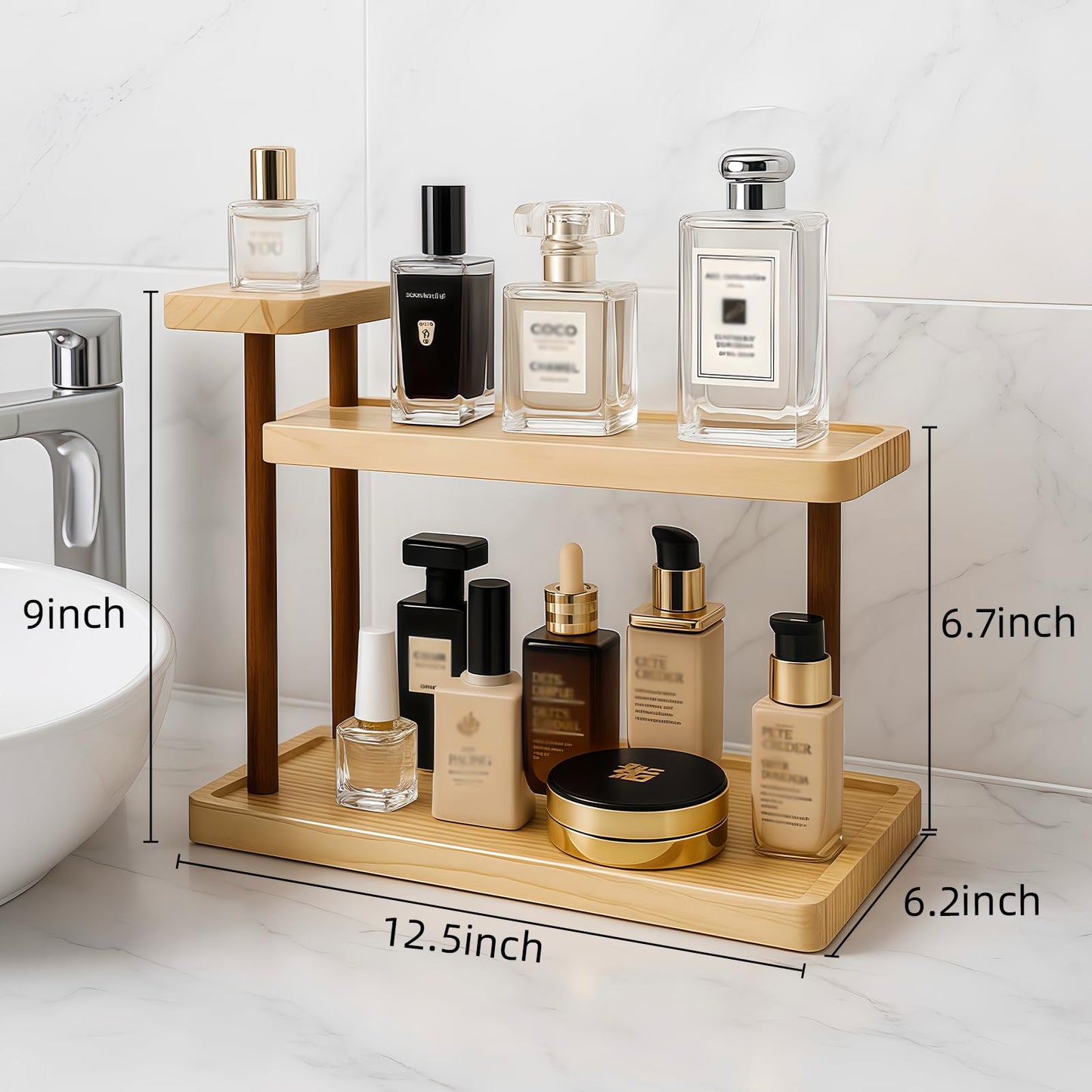 Piegricdiat Bathroom Countertop Organizer,Vanity Organizer and Storage for Cosmetic Skincare Perfume, Ideal Storage Solution for Perfumes, Cosmetics, Spices, Handmade Toys, Office Supplies. (Brown)