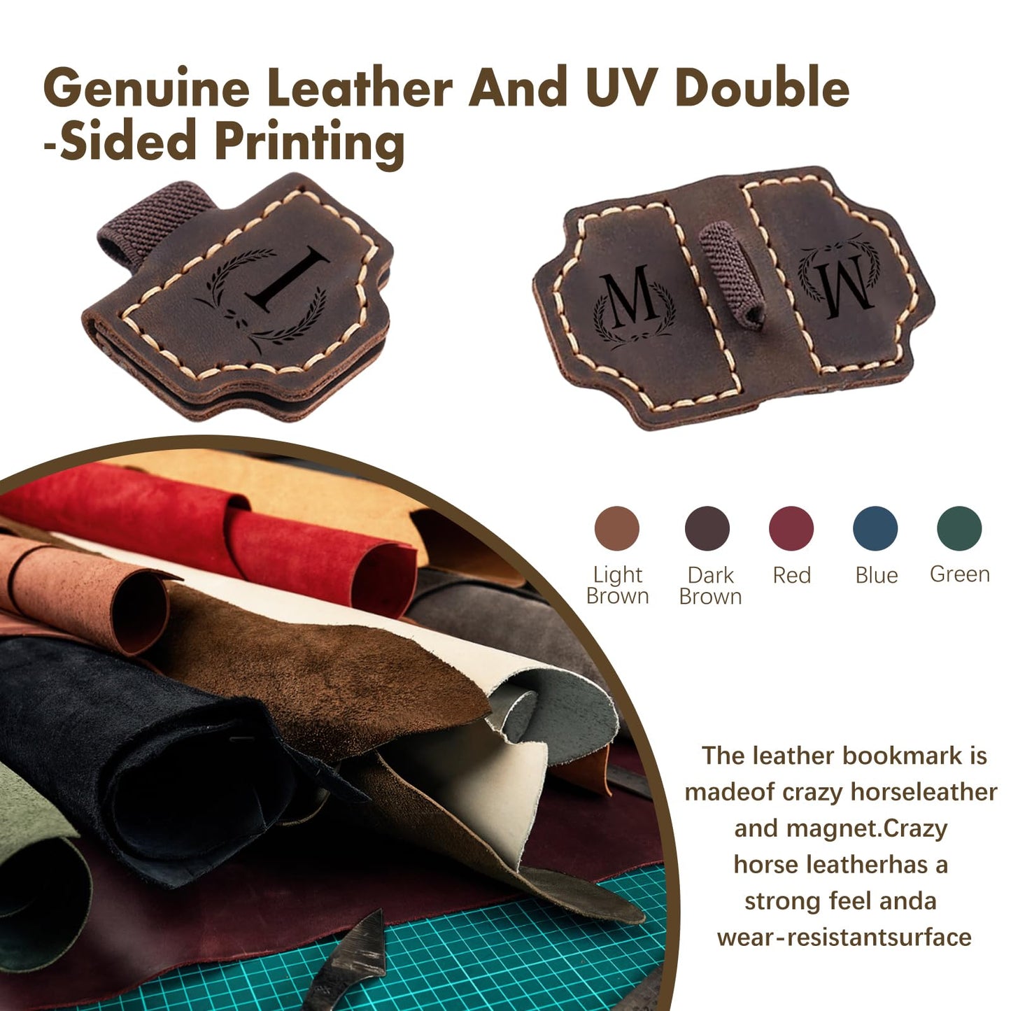 Custom Bygone Mark Bookmark with Pen Holder, 26 Letters Name Initial Personalized Magnetic Leather Bookmark, Gifts for Book Lovers, Readers, Travelers, Leather Book Marks (Purple, I)