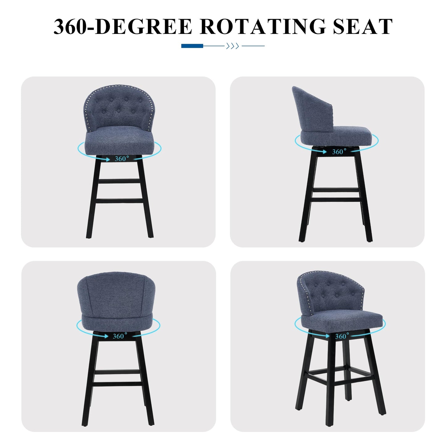 UDAX 29''Swivel Bar Stools Set of 2, Upholstered Barstools with Backs, Modern Counter Height Bar Stool Chairs for Kitchen Island, Wood Legs, Counter Stools