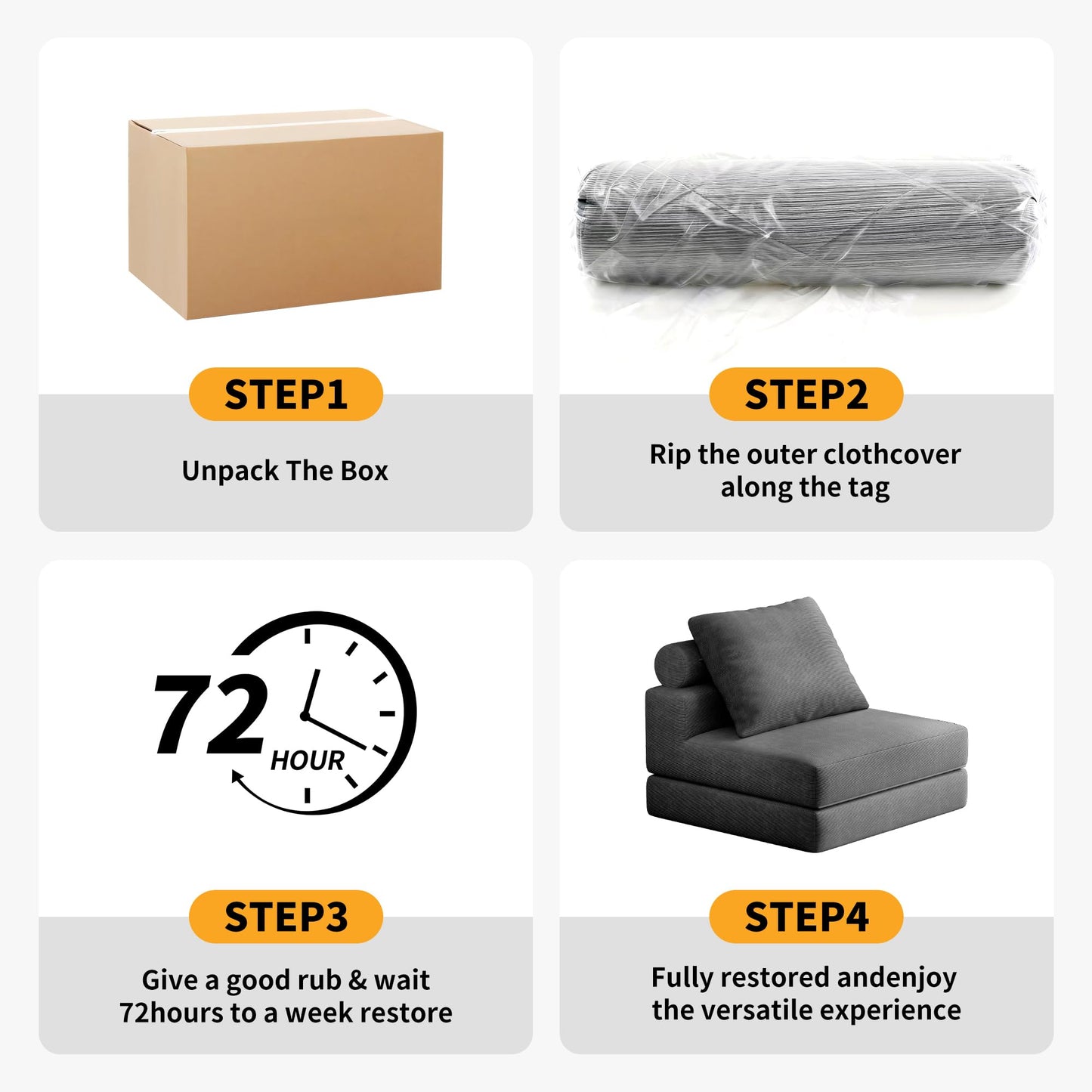 Lumbershed Folding Sofa Bed, 3-in-1 Convertible Sleeper Chair Bed with Pillows, Foldable Floor Couch with High-Density Foam, Futon Small Boneless Couch for Living Room Bedroom Lounge, Single, Gray
