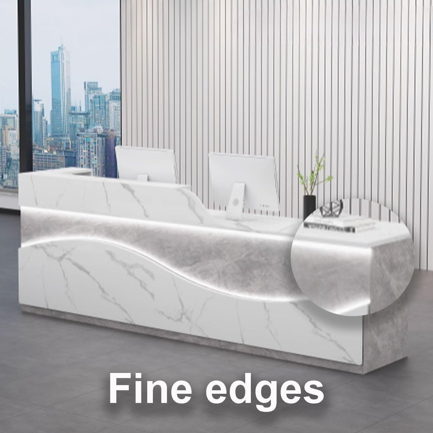 Modern Beauty Salon Reception Desk with Storage | Stylish Office Counter Table with Soft Lighting | White Receptionist Desk for Small Business (1.2m, Textured Finish)