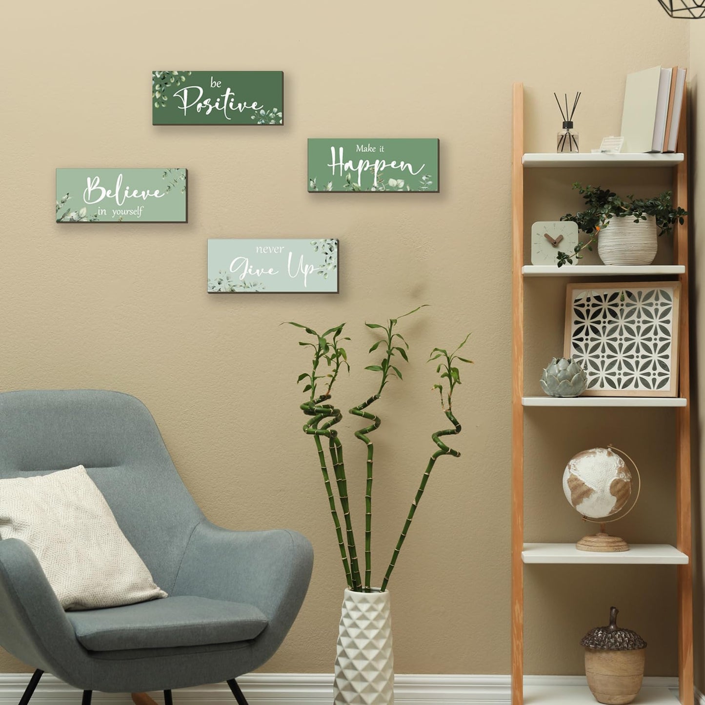 FENCORDAR 4 Pcs Green Office Decor For Women Motivational Wall Decor Inspirational Green Office Wall Decor With Positive Sayings Wooden Hangings for Home Bathroom Bedroom Kitchen(10x4")