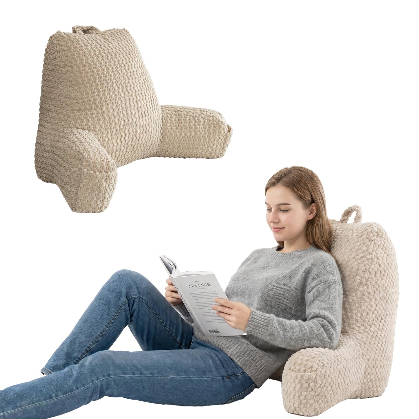 19" Back Support Pillow for Dorm Room Essentials,White Corduroy,Large