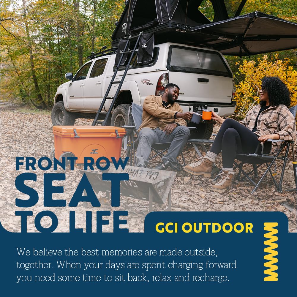 GCI Outdoor Kickback Rocker Camping Chair | Portable Folding Rocking Chair with Durable Armrests, Drink Holder & Relaxed Lowered Seat for Comfort — Heathered Royal