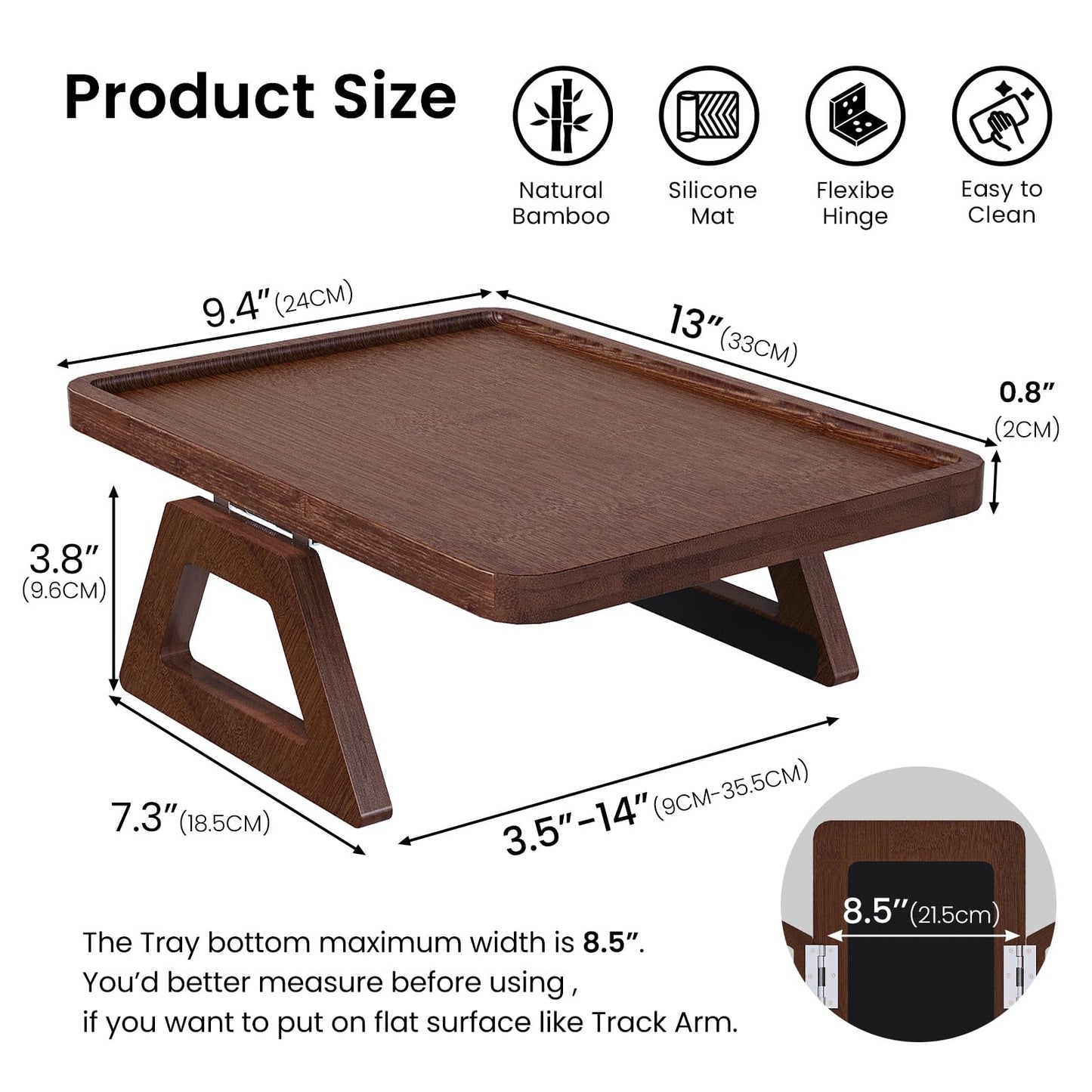 Danfoxer Couch Arm Tray,Bamboo Folding Sofa Tray,Sofa Armrest Tray Clip-On Couch Desk for Drinks,Snacks,Phone,Remote Control(Brown)