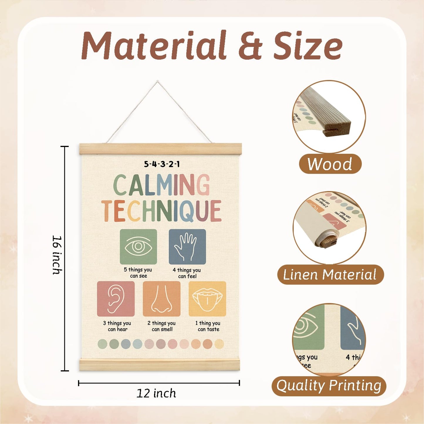 Lacama Calming Corner Items Kids Calm Down Corner Supplies Calming Corner Decor, Calming Technique Posters Hanger Frame for Therapy Office Homeschool Boho Classroom 12X16in