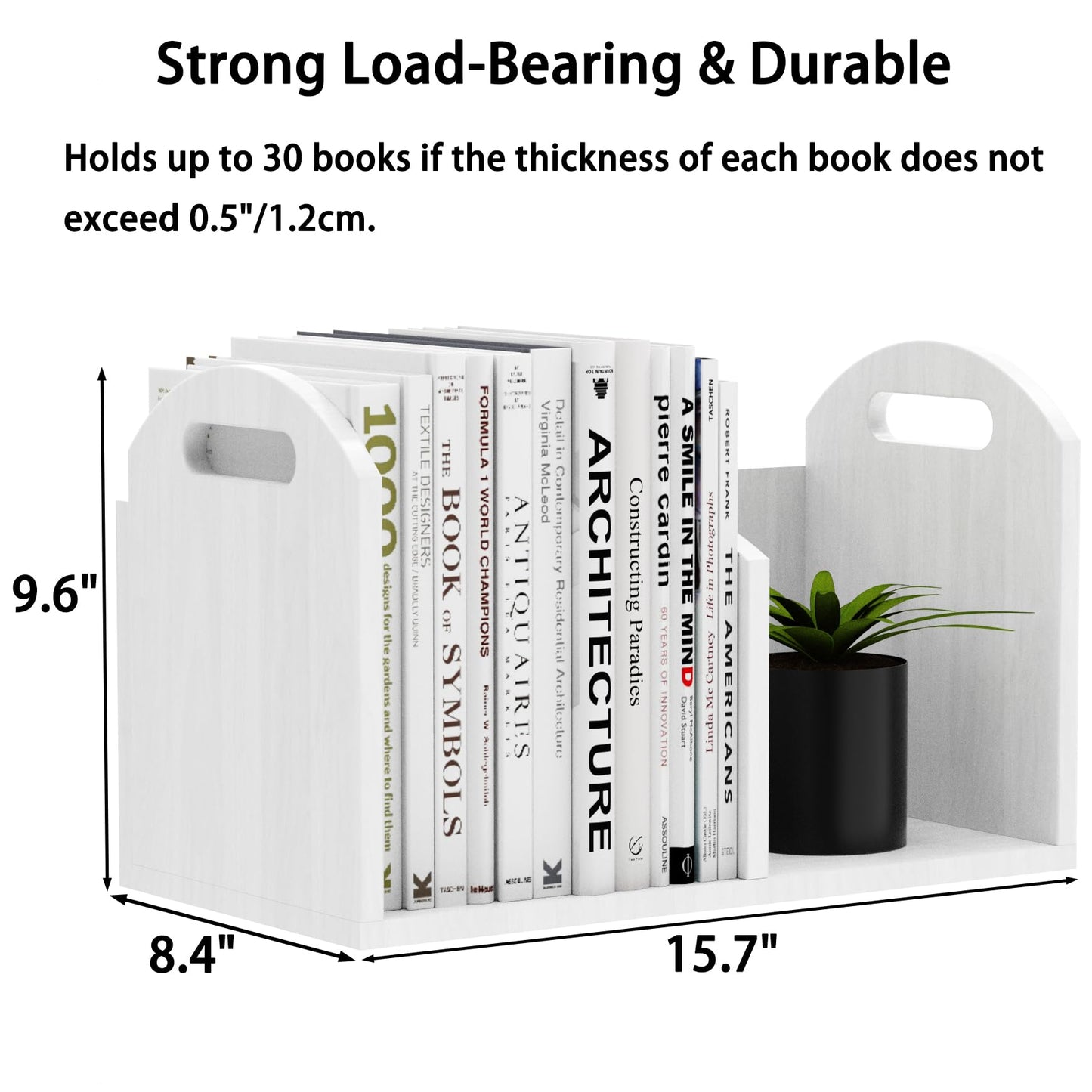 100% Solid Wood Adjustable Desktop Bookshelf, Retro Tabletop Book Shelf File Holder, Vertical Bookshelf Divider Desk Shelf for Home School Office Organization, Perfect for Books Magazine (White)