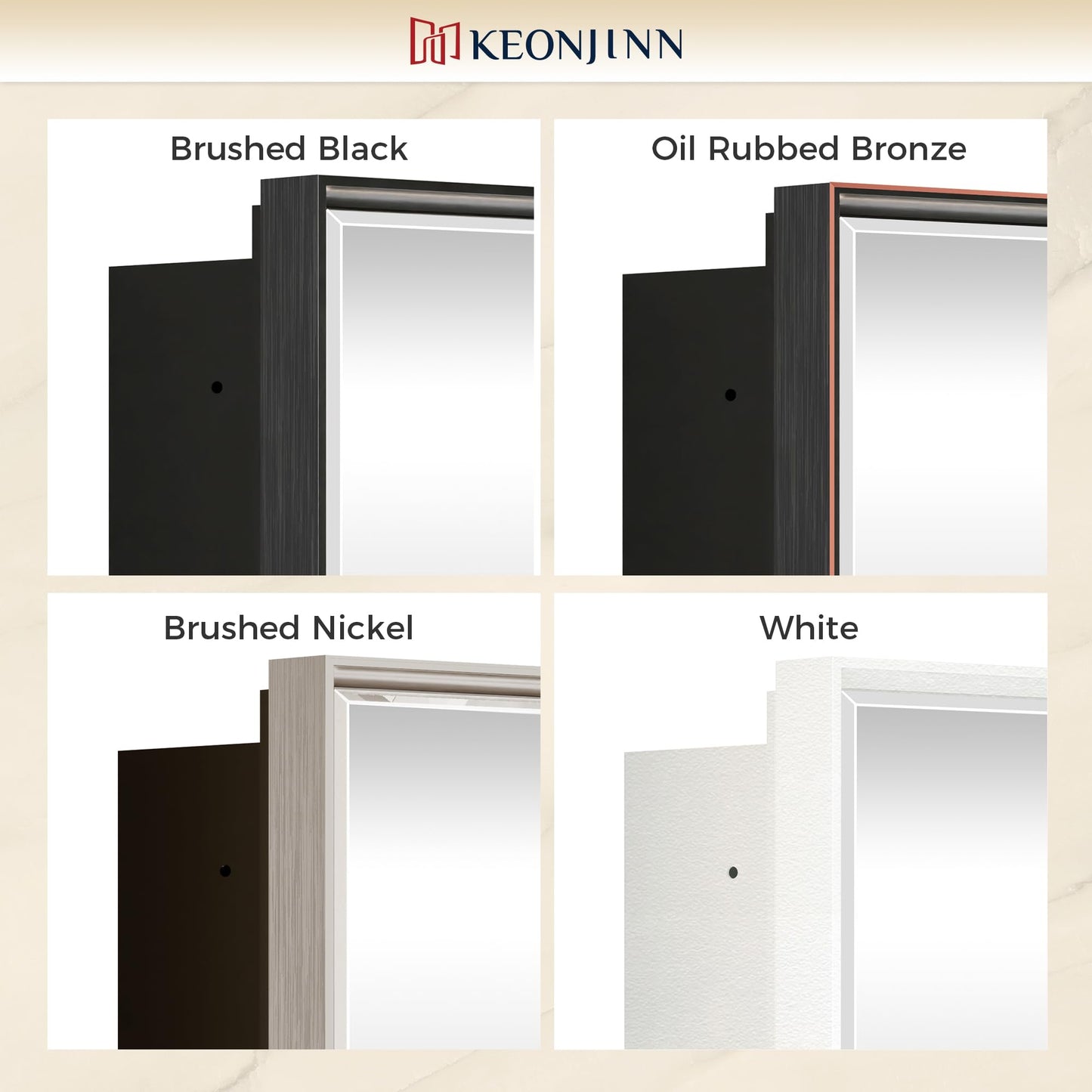 Keonjinn 20" x 26" White Medicine Cabinets for Bathroom with Mirror, Recessed or Surface Wall-Mounted Aluminum Alloy Framed Beveled Mirror, Single Door Farmhouse Bathroom Mirror with Storage Cabinet