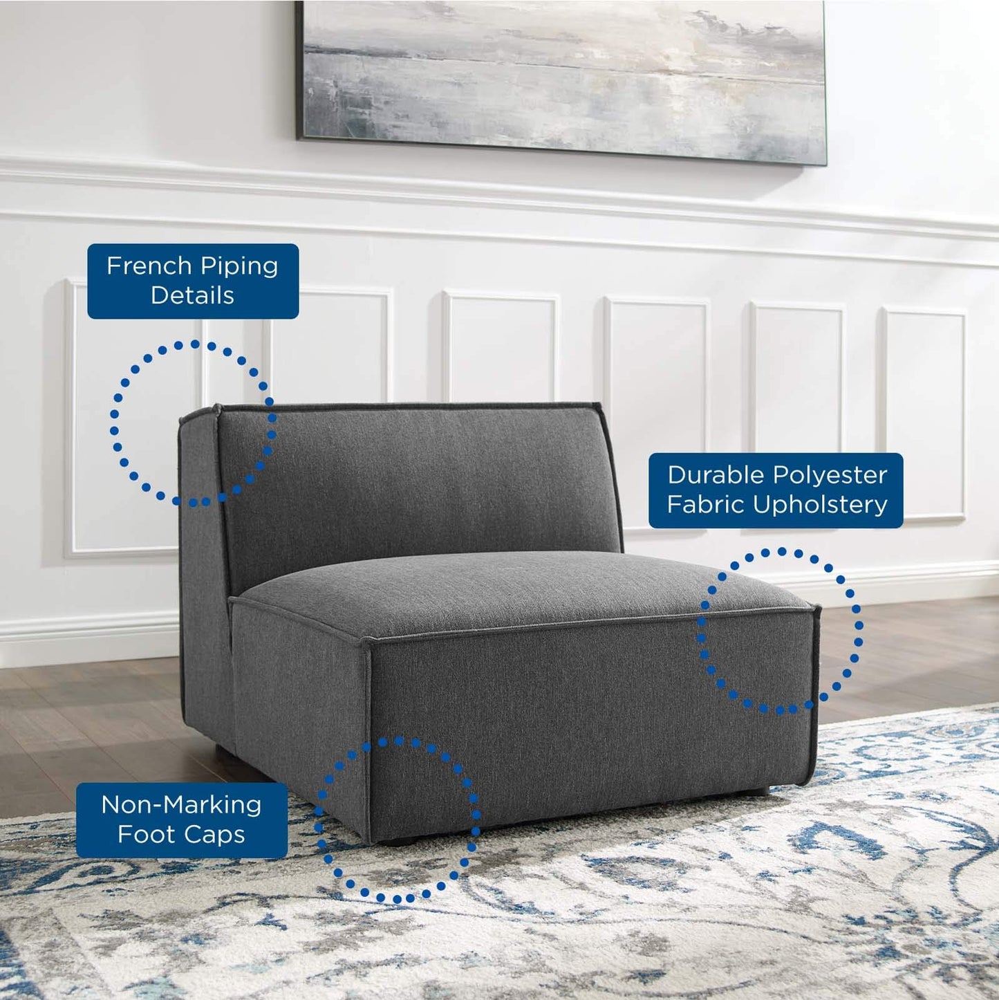 Modway EEI-3872-CHA Restore Sectional Sofa Armless Chair, Charcoal
