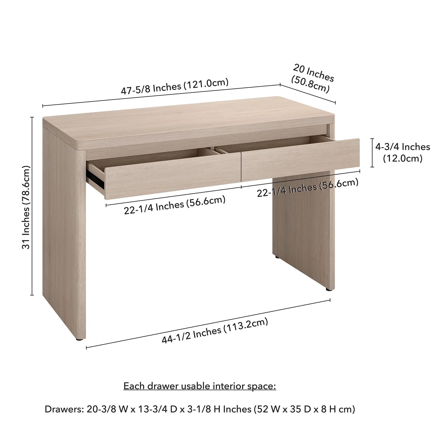 Henn&Hart 48" Modern Rectangular Wooden Home Office Desk Computer Desk Writing Table with 2 Storage Drawers for Home Office, Medium Walnut