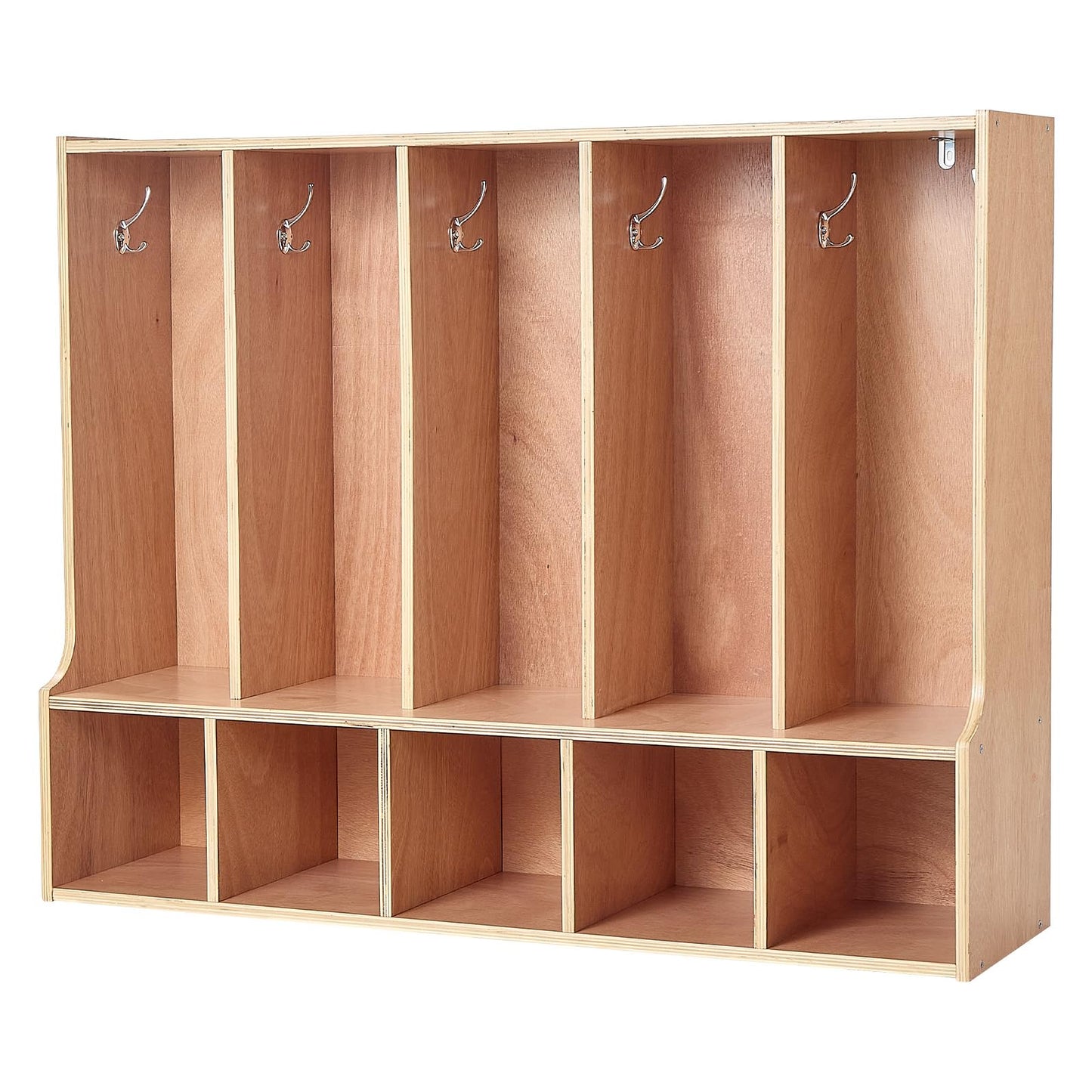 VEVOR 5-Section Coat Locker with Bench, Kids Lockers with 10 Hooks & Non-Slip Mat, Classroom Cubbies for Daycare, Home, Kindergarten- Natural
