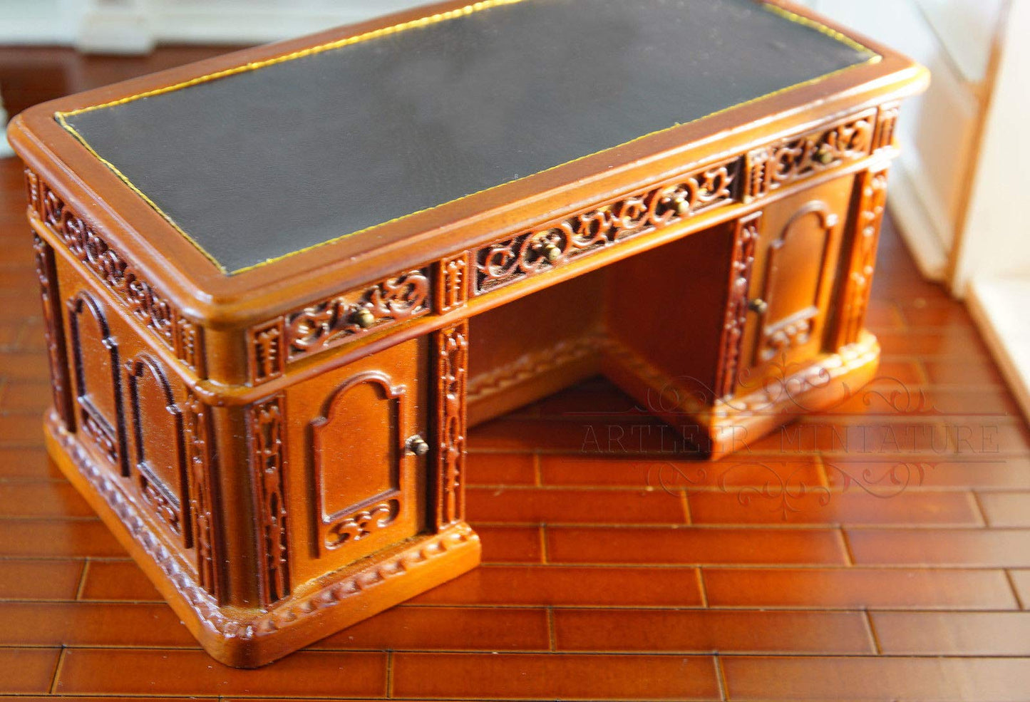 ARTLEER 1/12 Dollhouse OfficeDesk Office Table Miniature Furniture Hand Craved Wooden LBZ0029A