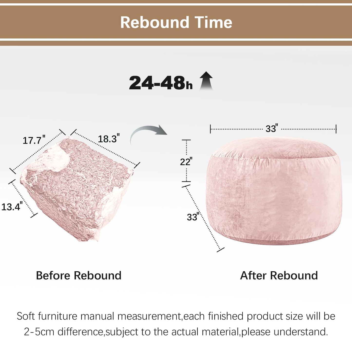 ILPEOD Bean Bag Chairs for Adults - Memory Foam Furniture BeanBag Chair - Kids/Teens Sofa with Soft Micro Fiber Cover - Round Fluffy Couch for Living Room Bedroom College Dorm - 3 ft, Pink